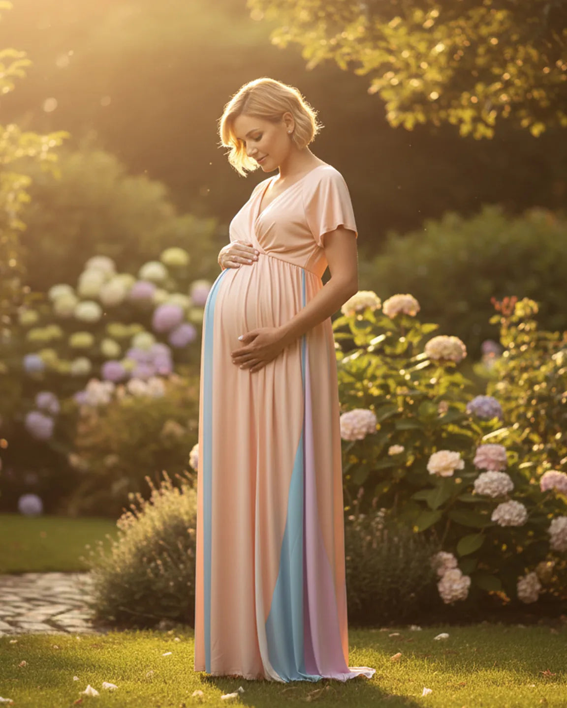 Gradient Colorblock Flowy Maternity Photoshoot Gown