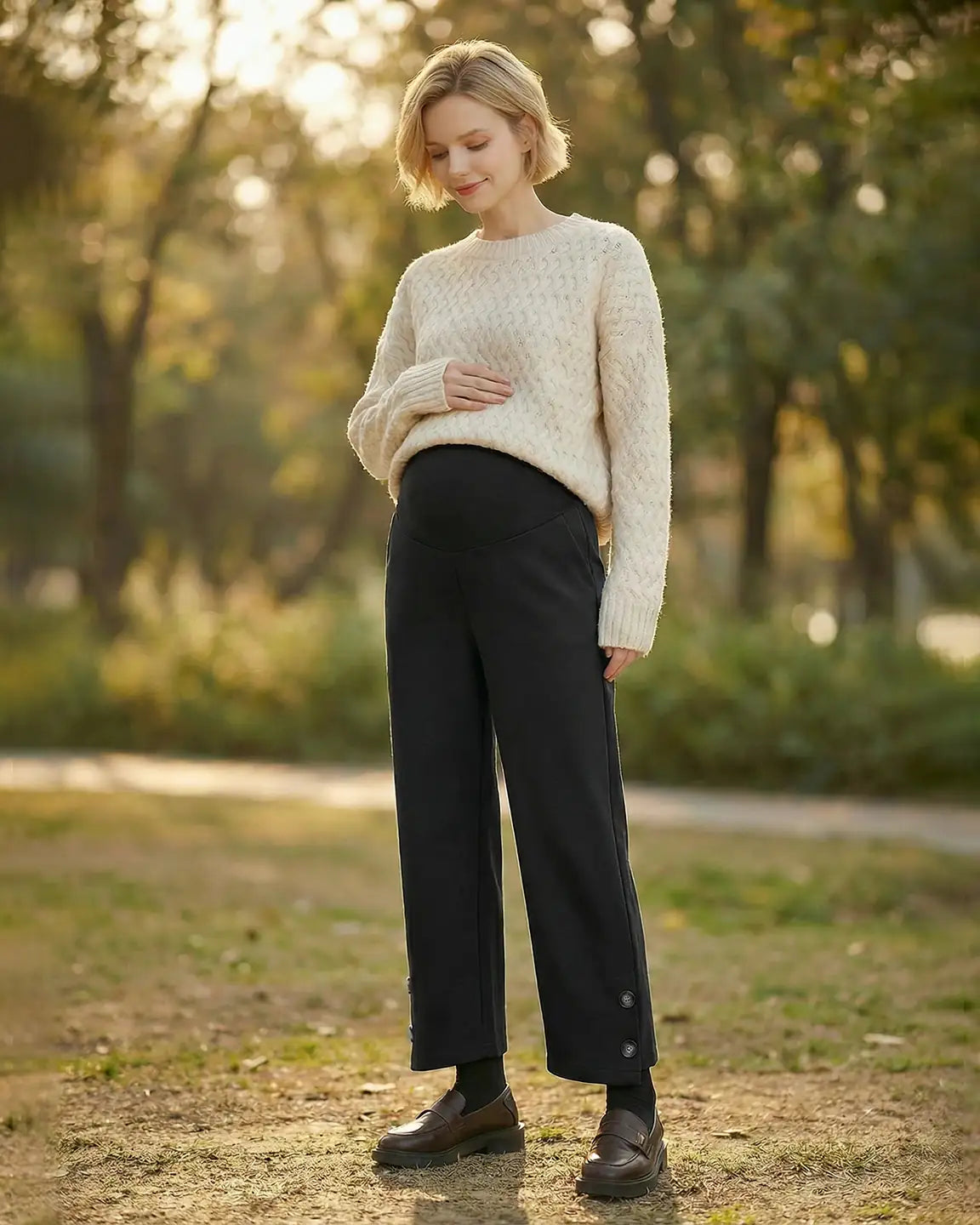 Button Detail Cropped Maternity Trousers