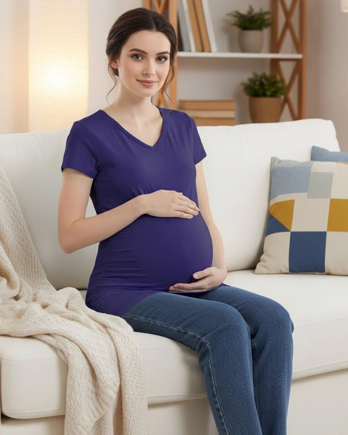 Short Sleeve Ruched Slim Fit Maternity Top