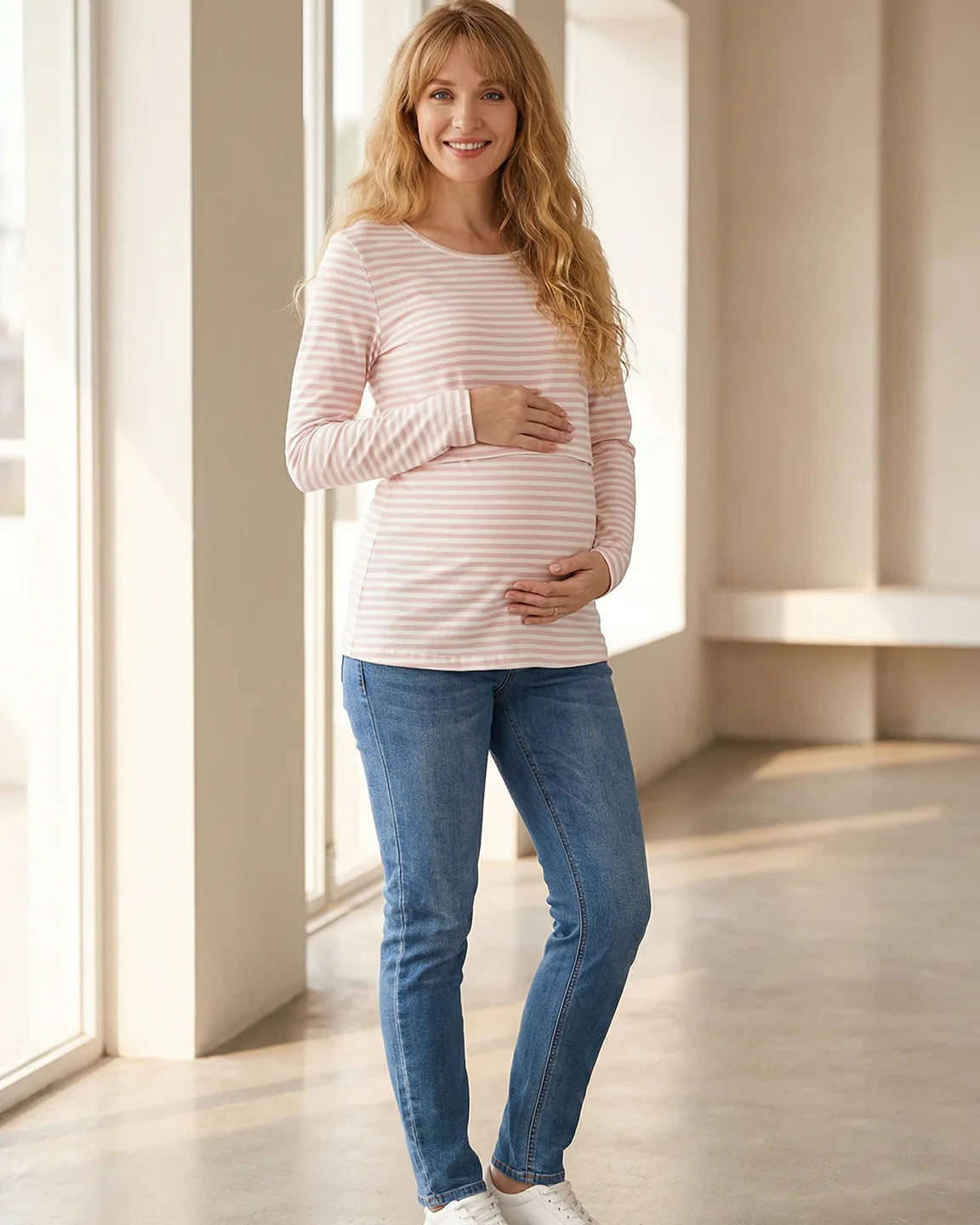 Pull-up Access Striped Print Maternity & Nursing Top