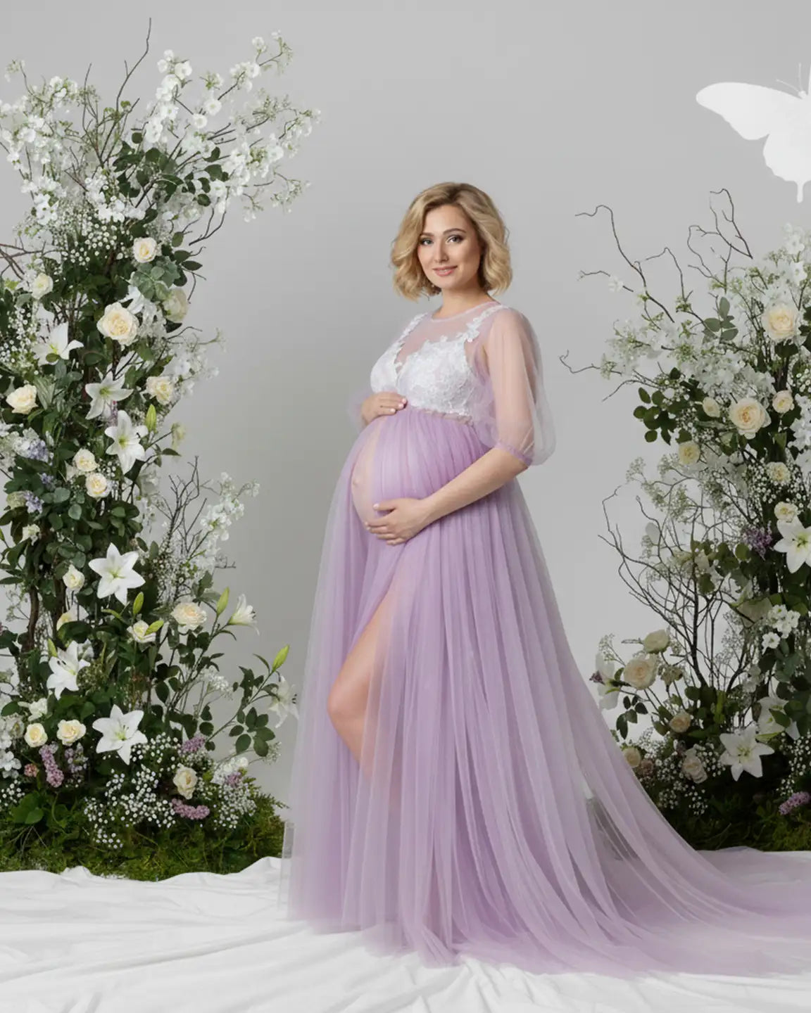 Tulle Lace Swing Trail Maternity Photoshoot Dress