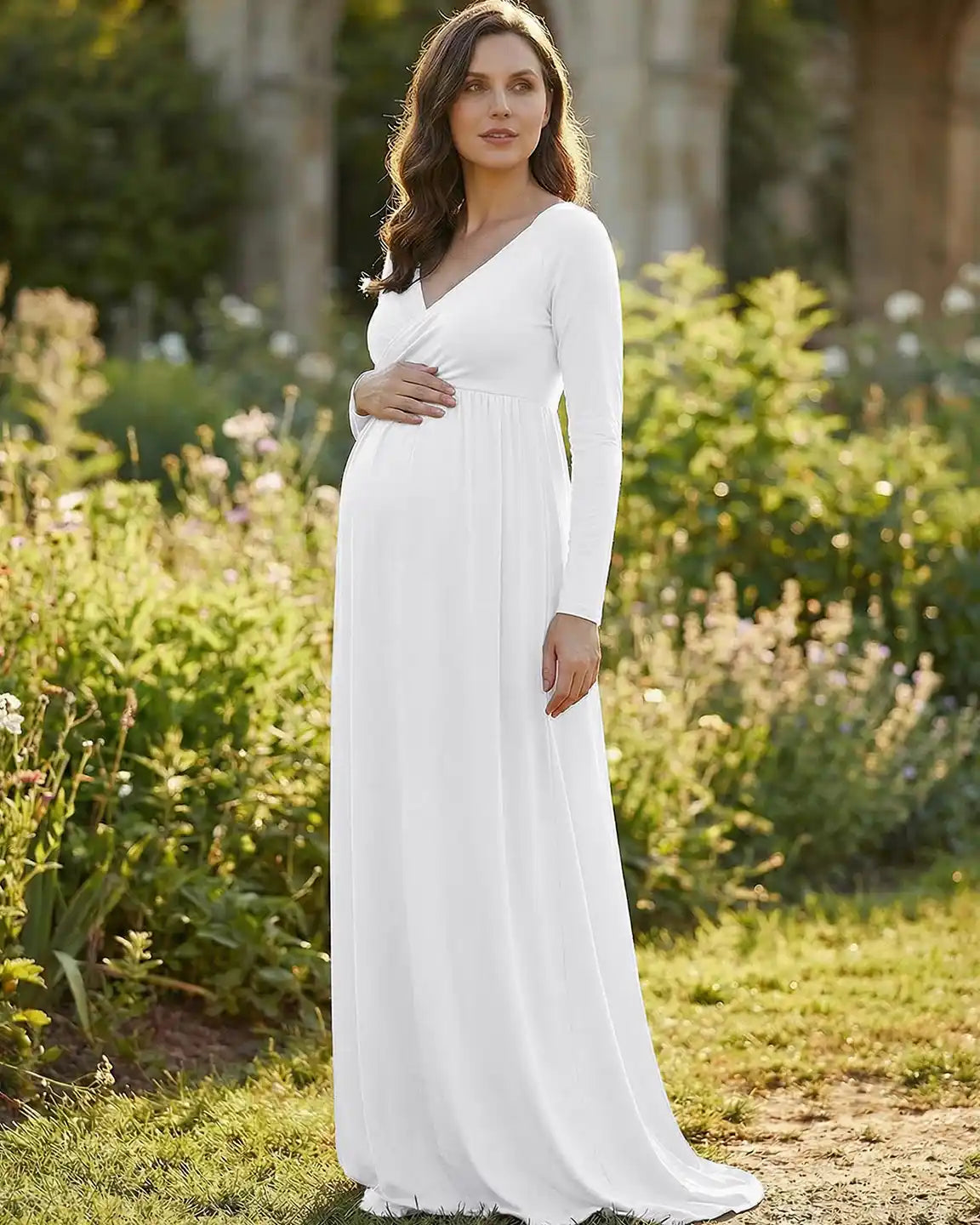 Long-Sleeve Full Train Maternity Maxi Dress