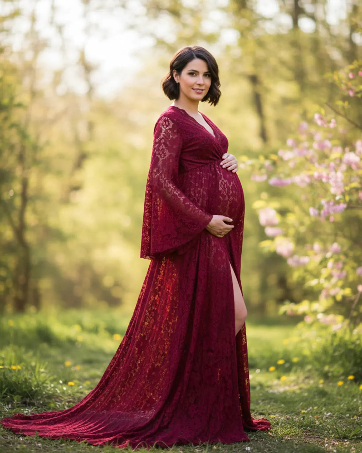 Long Bell Sleeve See Through Maternity Gown
