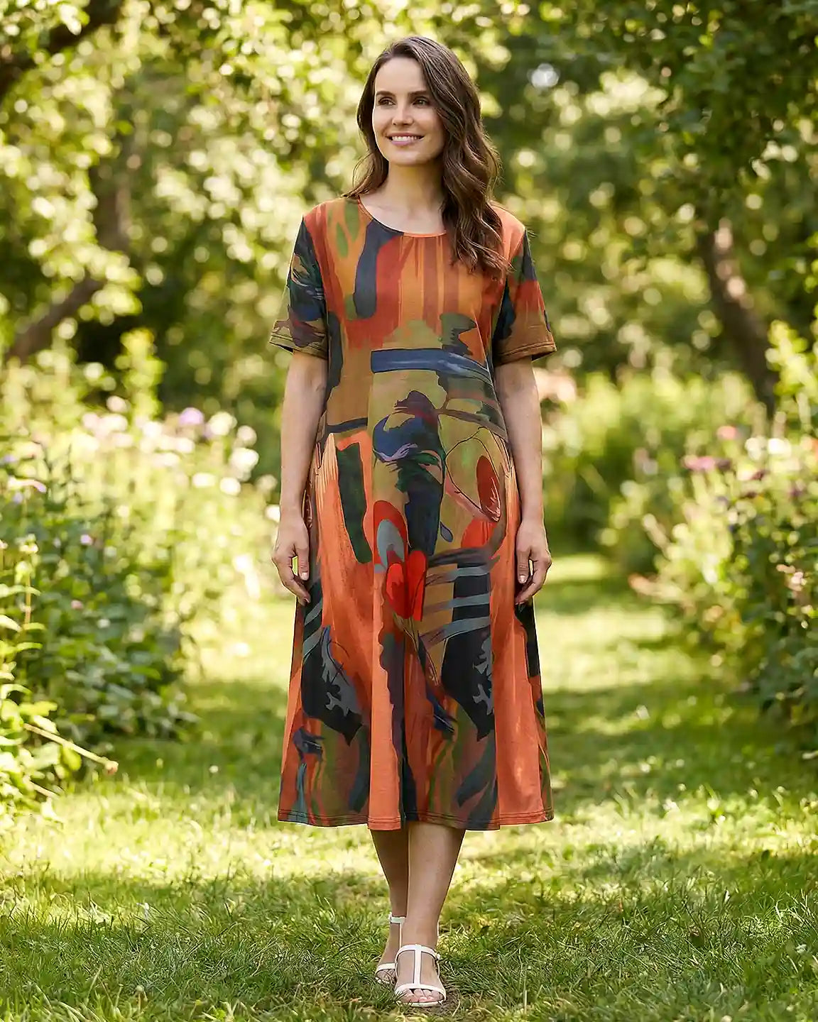 Abstract Print A-Line Maternity Midi Dress