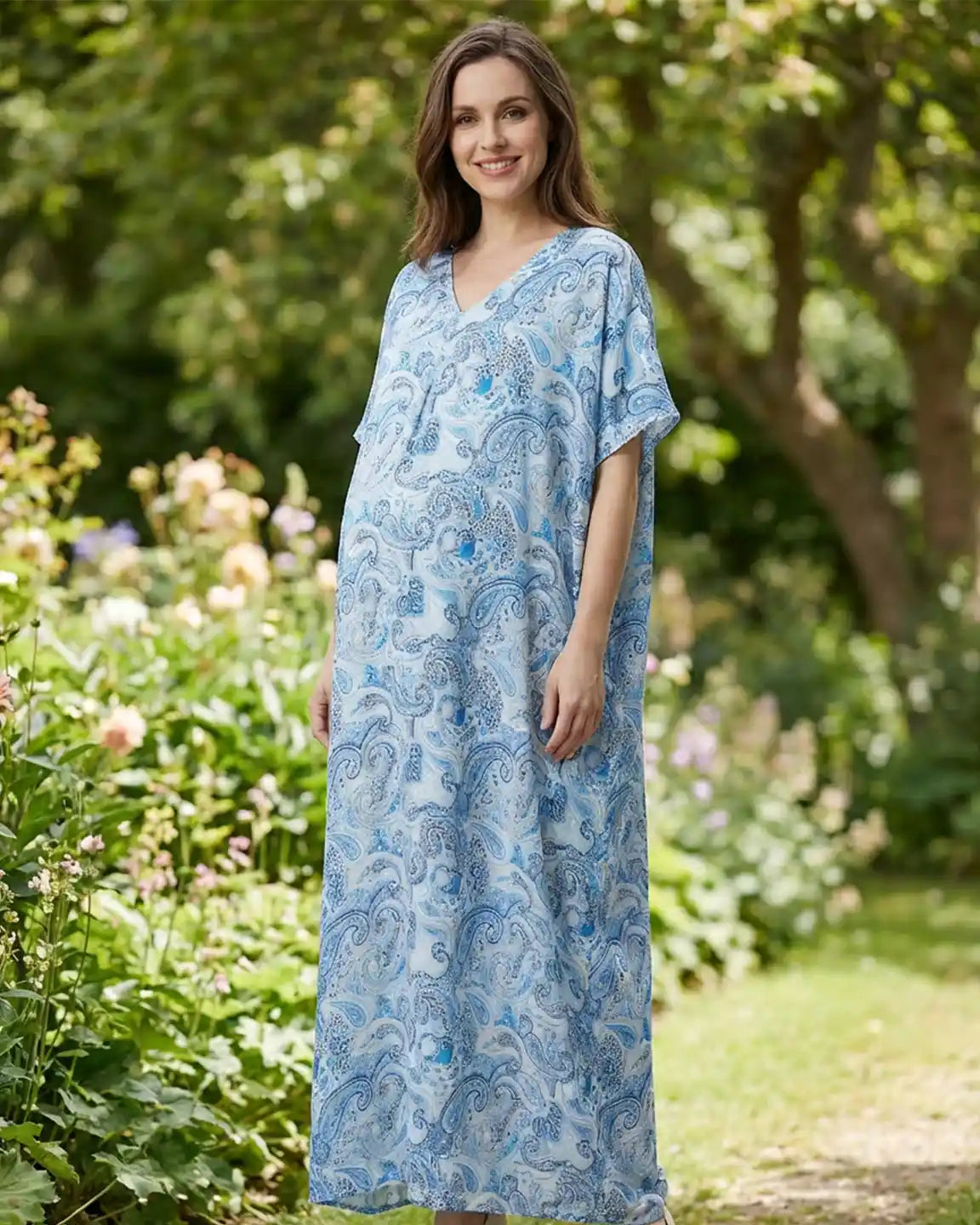 Lightweight Floral-Print Maternity Kaftan Dress