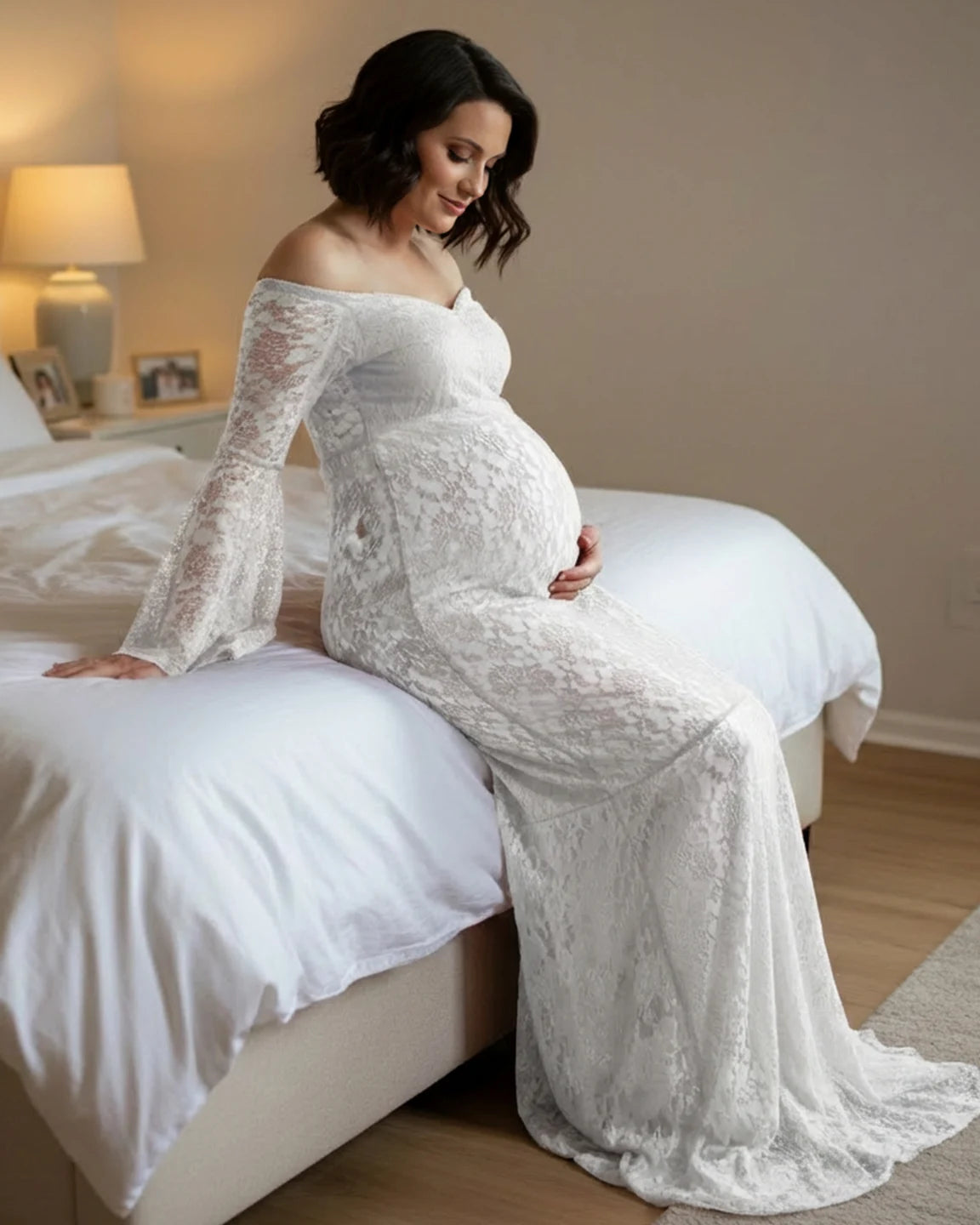Bell Lace Sleeve Trailing Maternity Gown