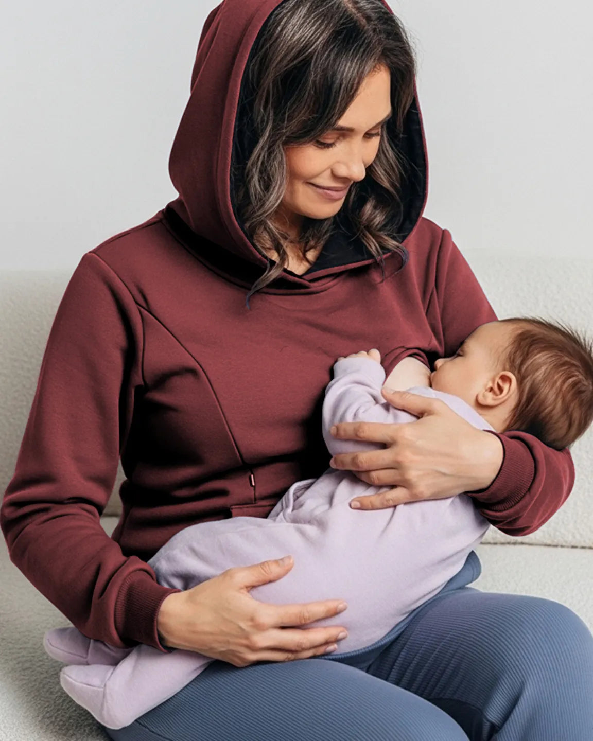 Long-sleeve Kangaroo Pocket Maternity Hoodie
