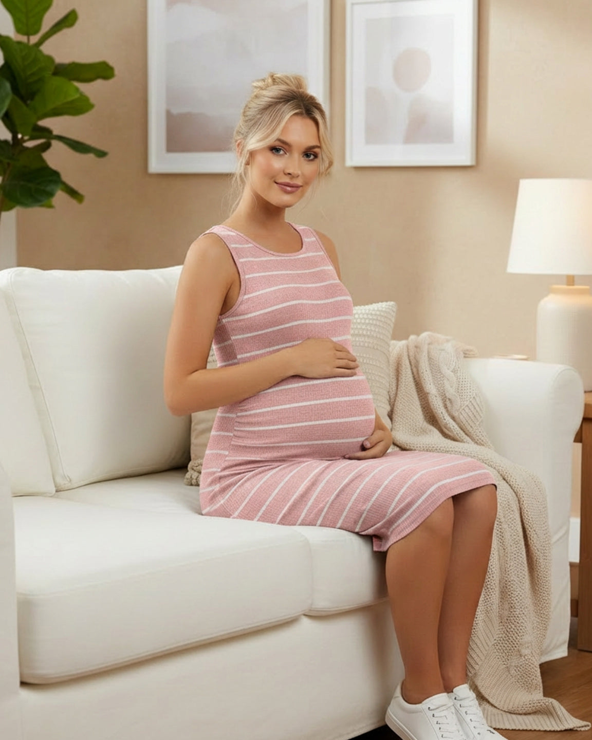 Striped Sleeveless Loose Flowing Maternity Dress