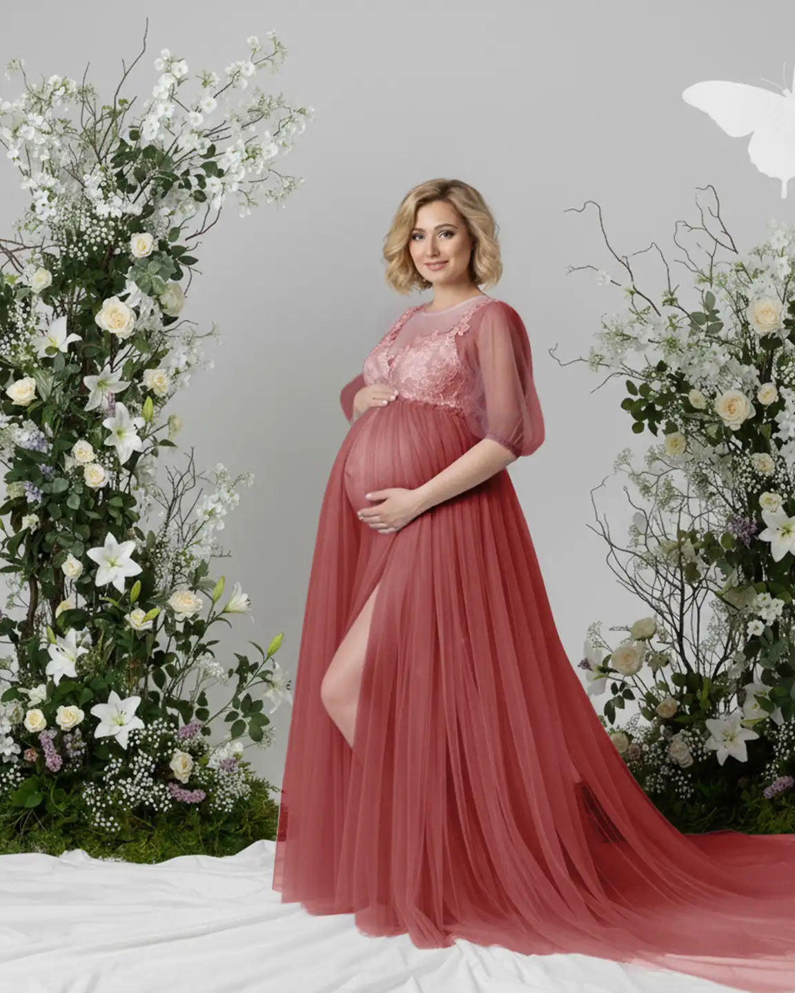 Tulle Lace Swing Trail Maternity Photoshoot Dress