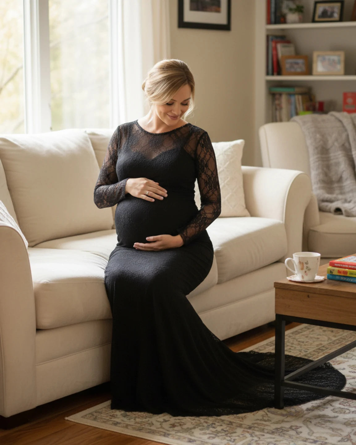 Sheer Lace Trumpet Maternity Photoshoot Gown