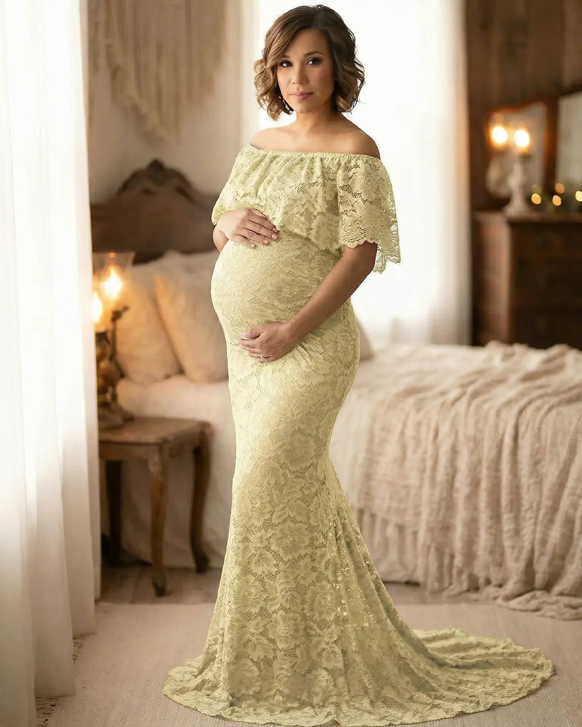 Lace Fitted Mermaid Maternity Gown