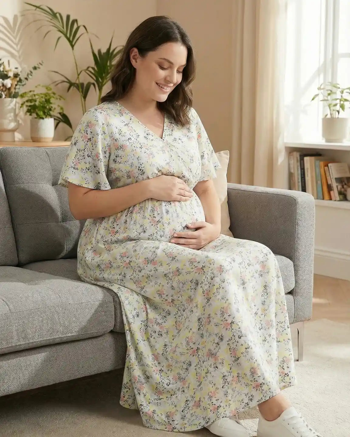 Tencel Fabric Slitted Maternity Maxi Dress