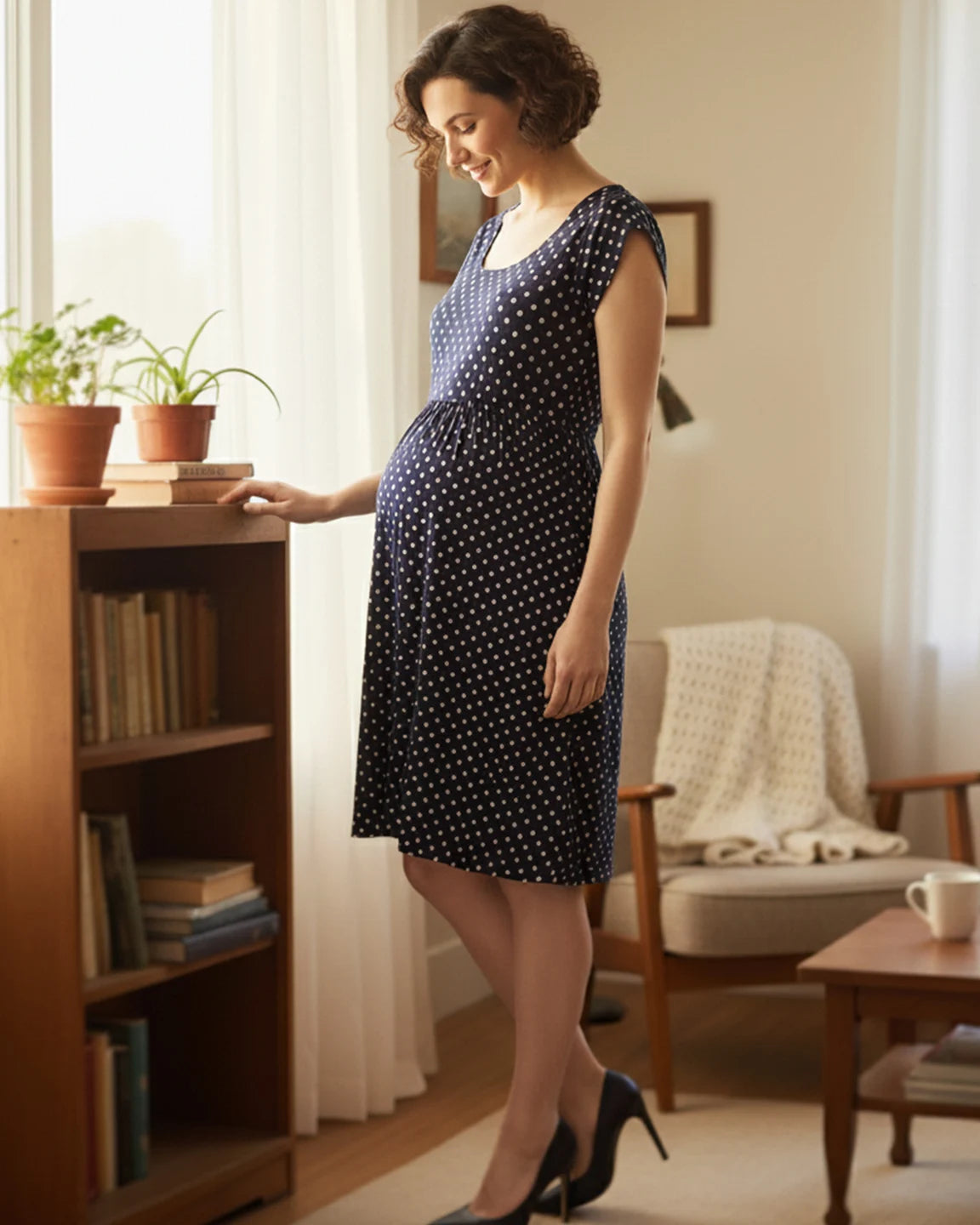 Easy Nursing Access Polka Dot Maternity Dress