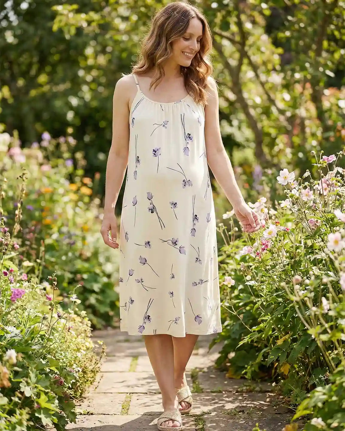 Lavender Floral Built-In Bra Maternity Cami Nightdress