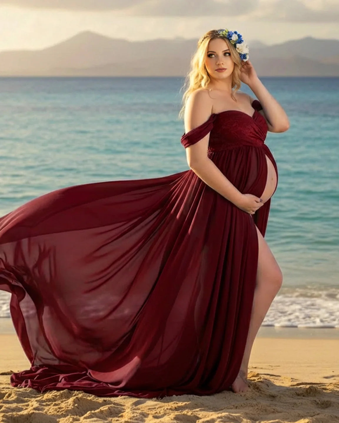 Extra-Long Train Ethereal Chiffon Maternity Gown