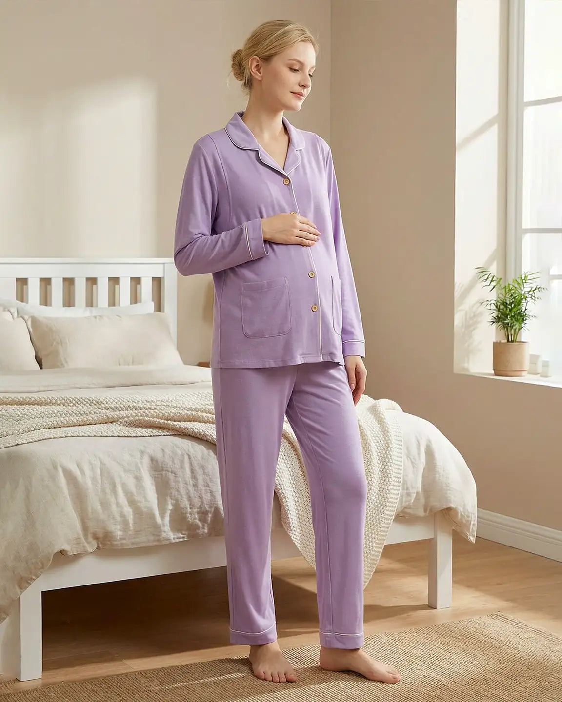 Notch Collared Loose Fit Maternity Sleepwear
