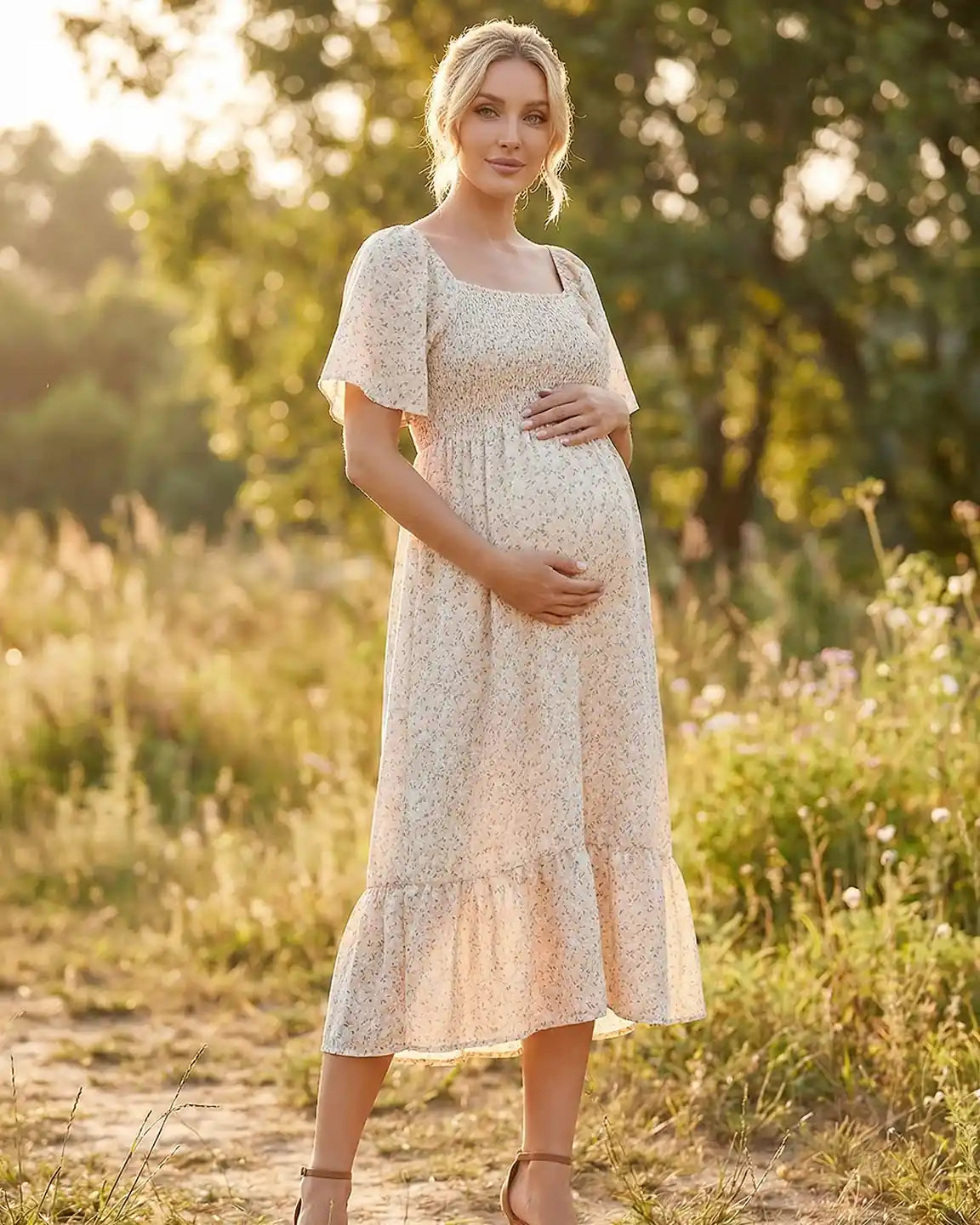 Flutter Sleeve A-Line Maternity Summer Dress