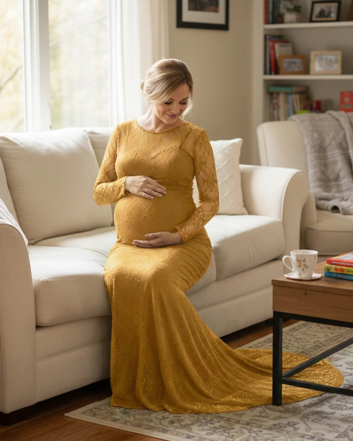 Sheer Lace Trumpet Maternity Photoshoot Gown