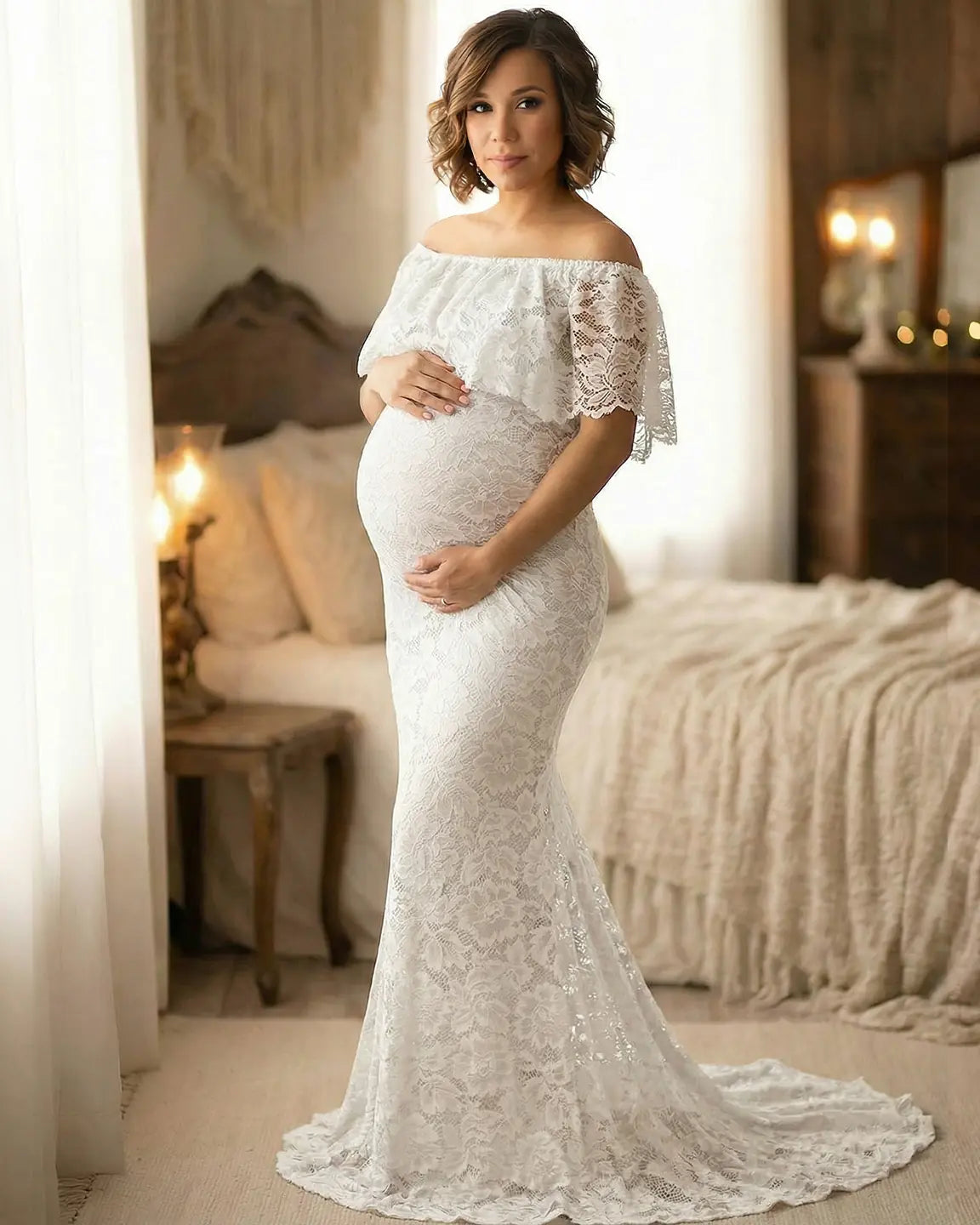 Lace Fitted Mermaid Maternity Gown