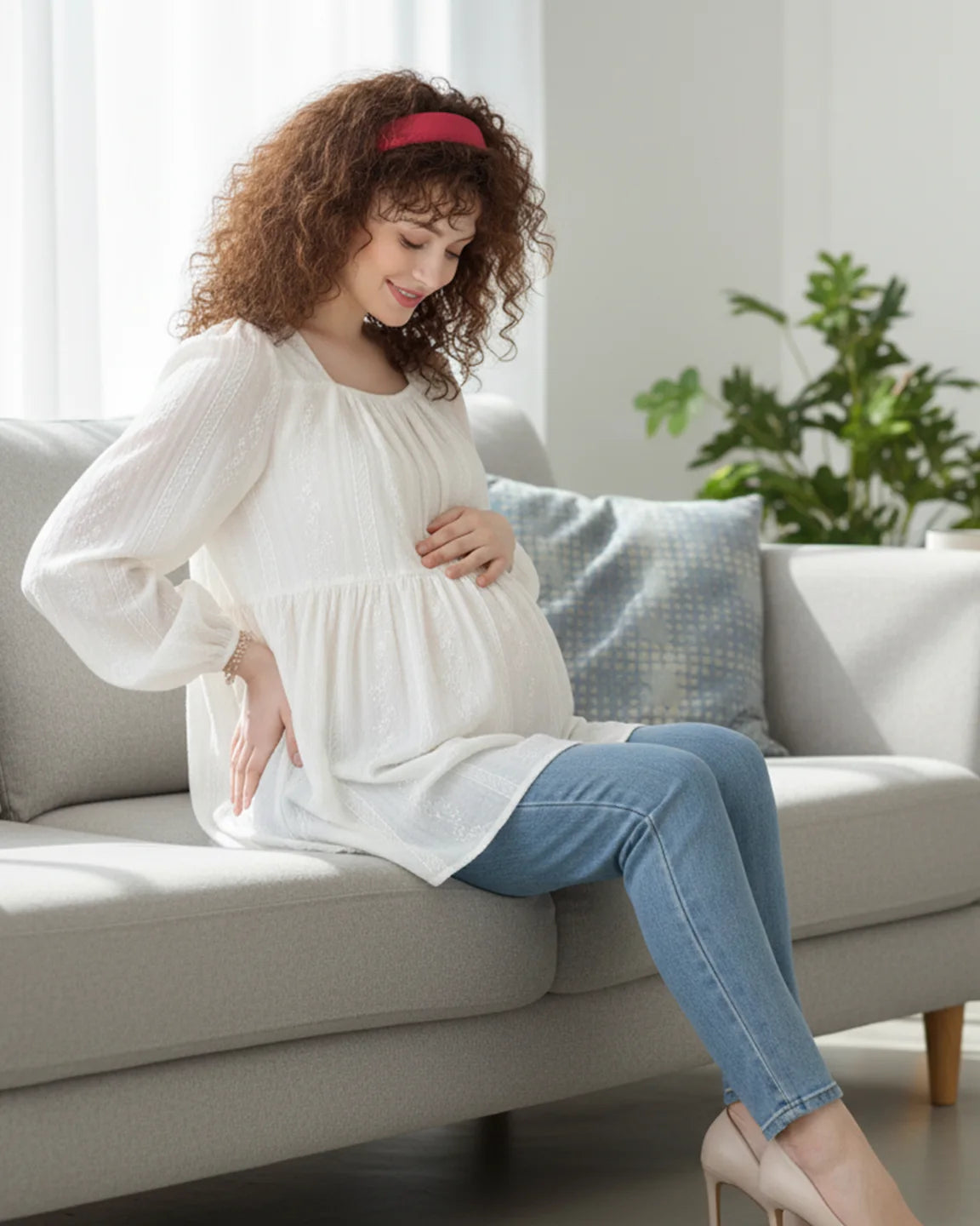 Embroidered Texture Korean-Style Maternity Tunic Top