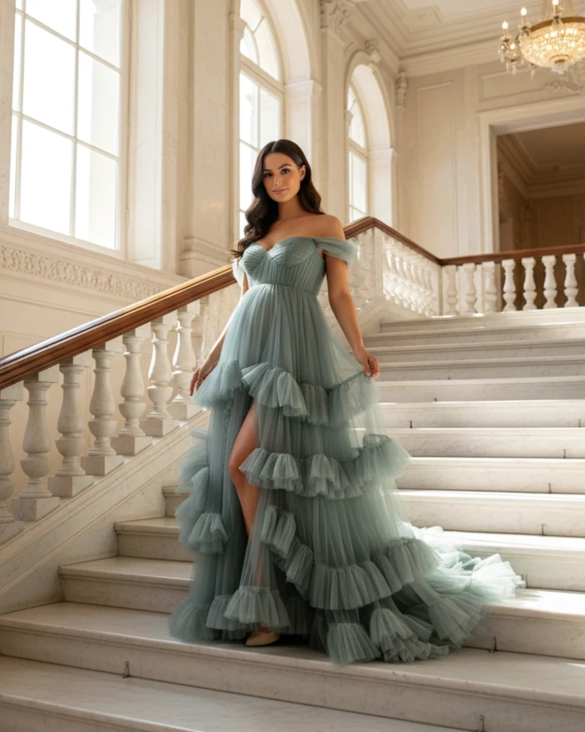 Tiered Ruffle Corset-style Maternity Photoshoot Gown