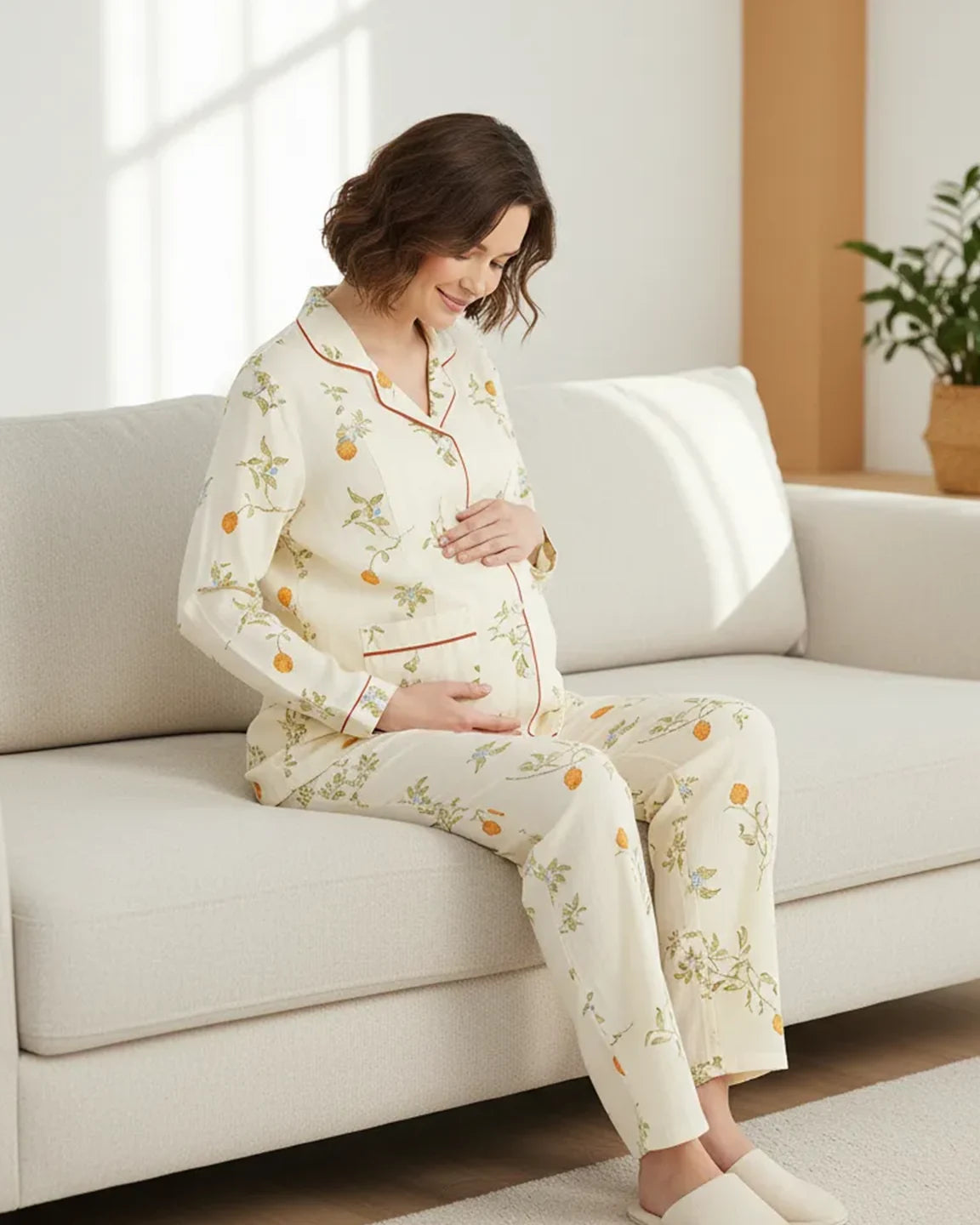 Button Front Pomegranate Print Maternity Sleepwear Set