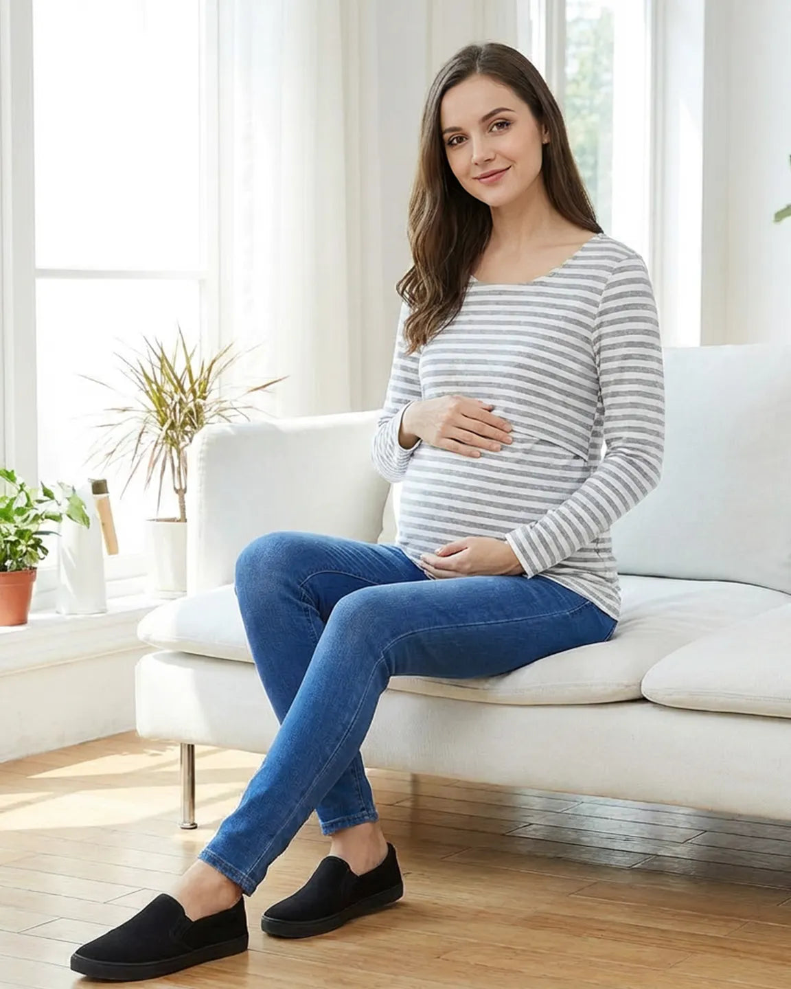 Long-Sleeve Overlap Panel Maternity & Nursing Top