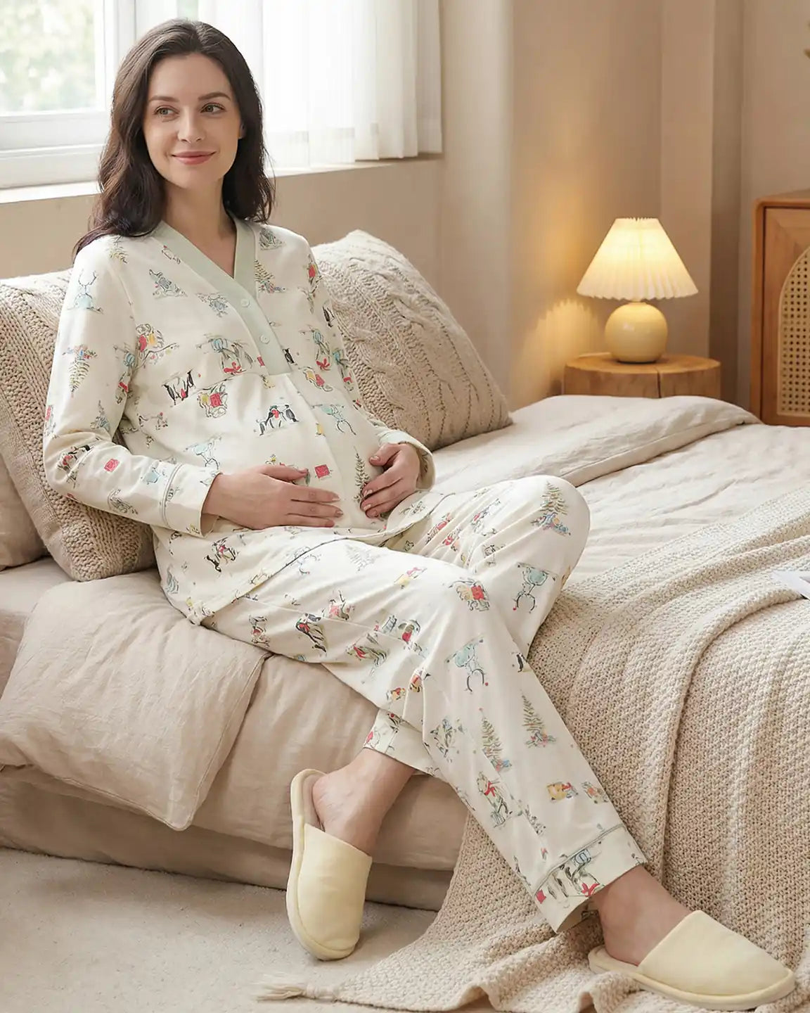 Easy Access Animal Print Maternity Pajama Set