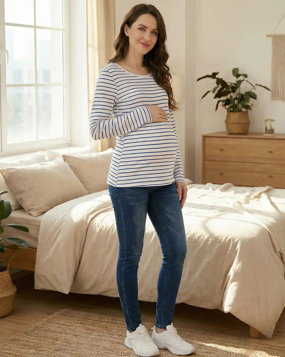 Long-Sleeve Striped Pull-up Maternity & Nursery Top