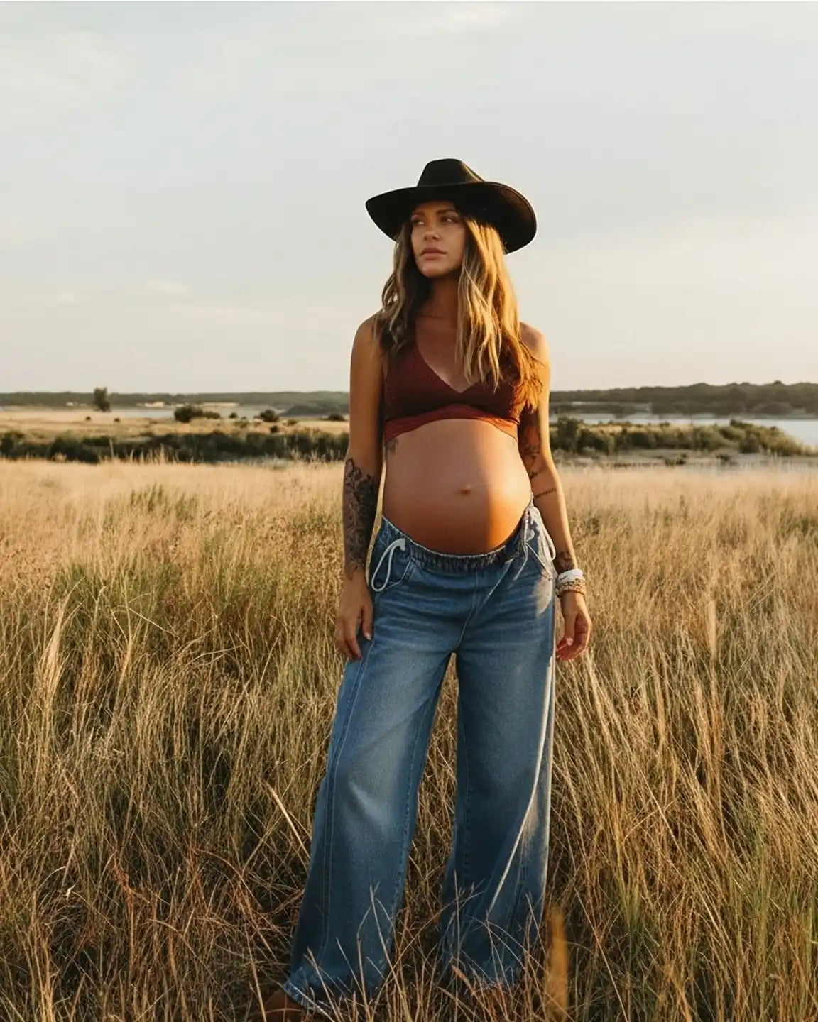 Zipperless Side Drawstring Wide-Leg Maternity Pants