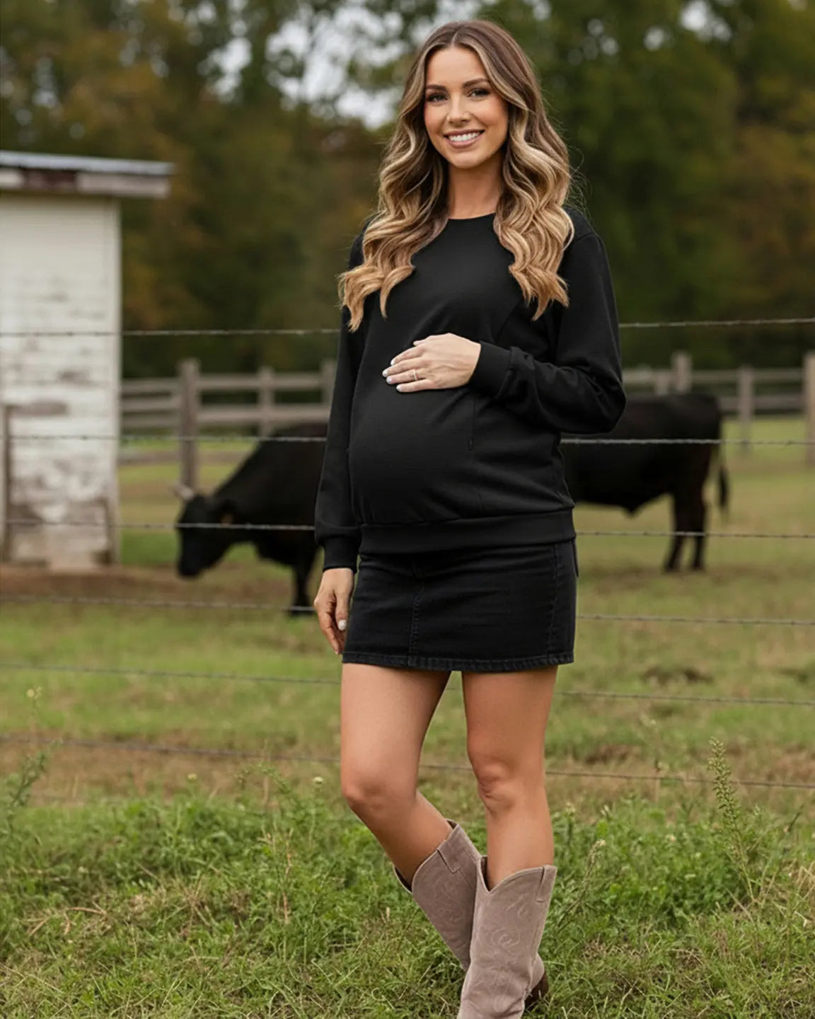 Waffle-Knit Cozy Fit Maternity Nursing Sweatshirt