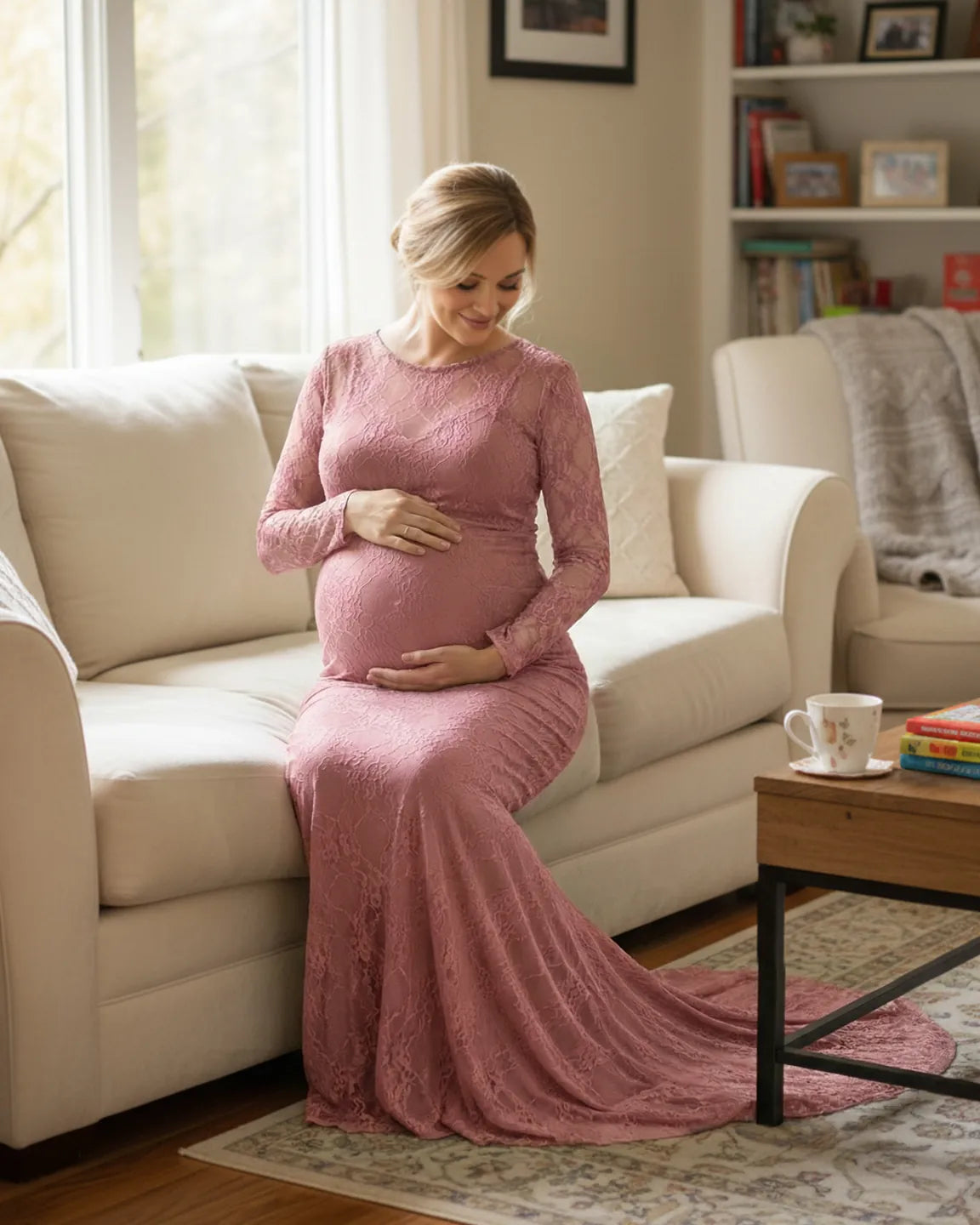 Sheer Lace Trumpet Maternity Photoshoot Gown