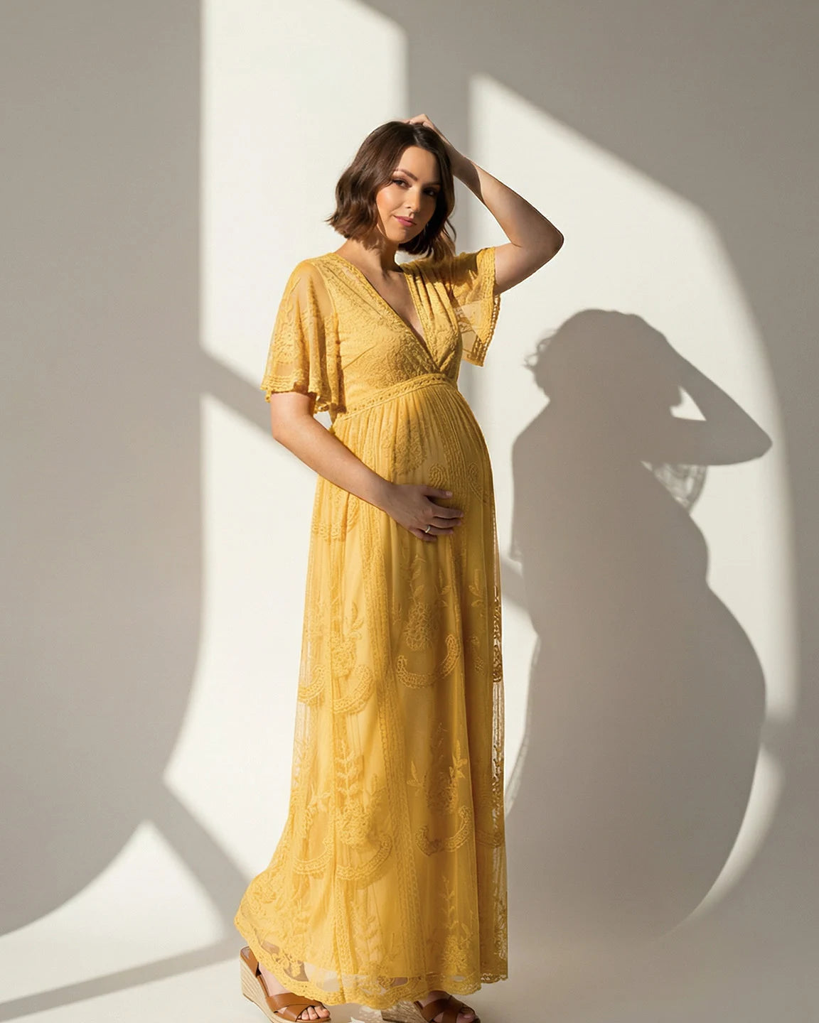 Lace Overlay Boho Maternity Maxi Dress