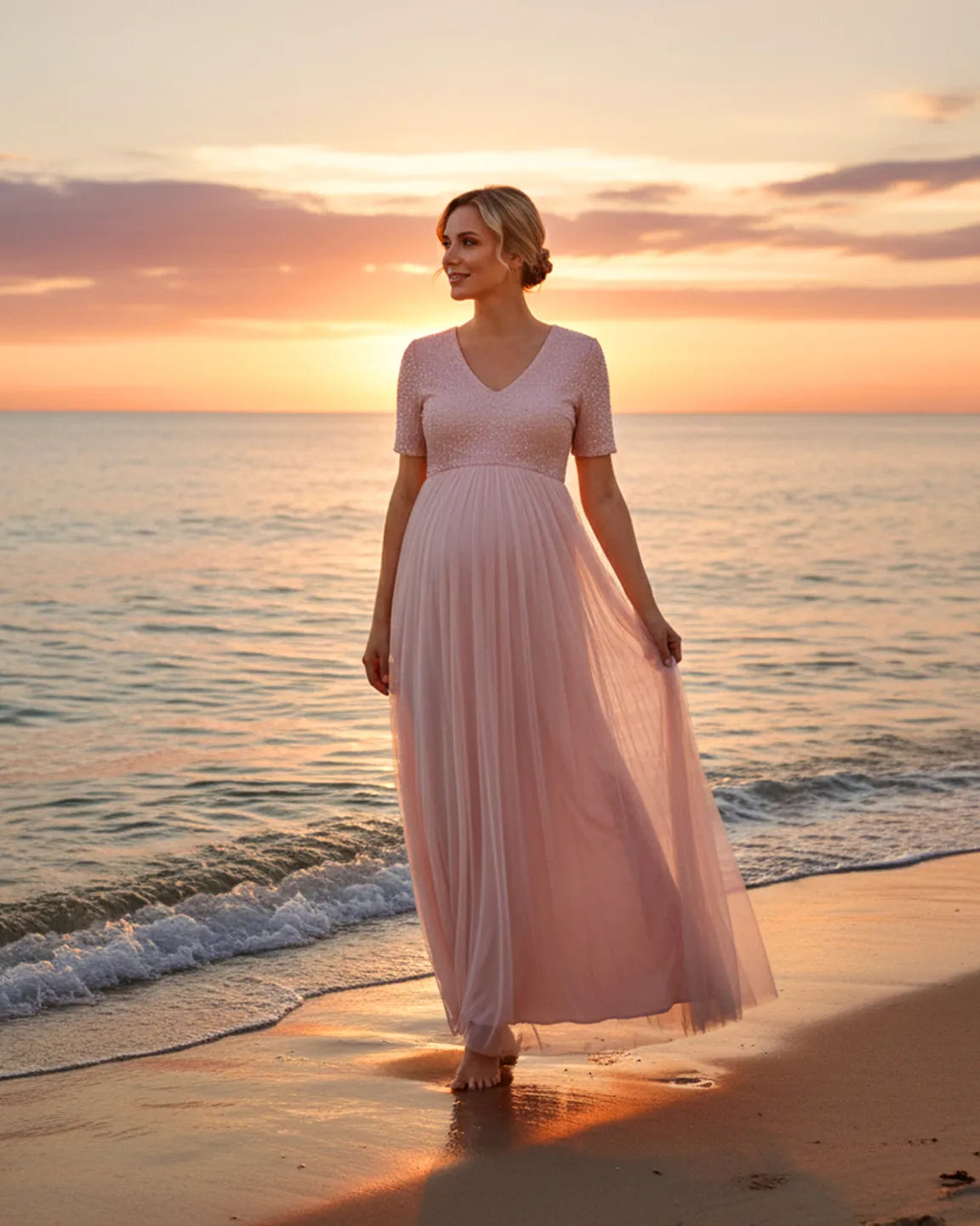 Sequin A-Line Maternity Evening Gown