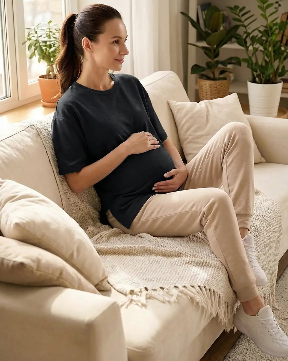 Zipper-Slits Casual Maternity Nursing T-Shirt
