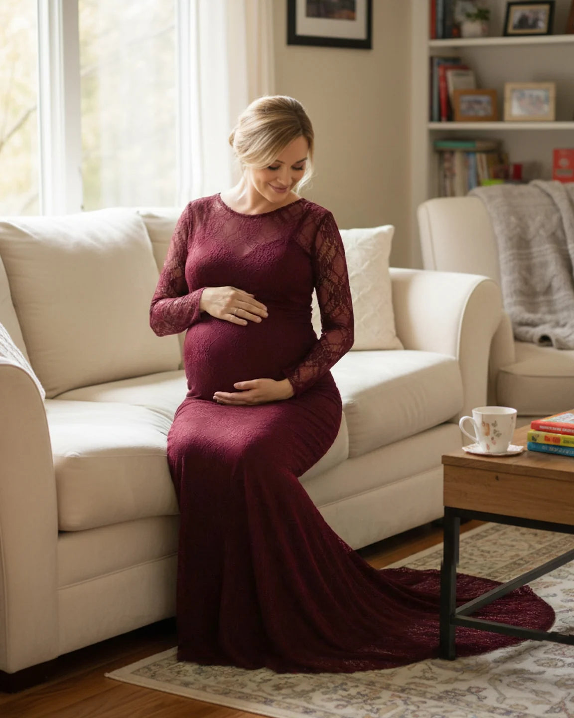Sheer Lace Trumpet Maternity Photoshoot Gown