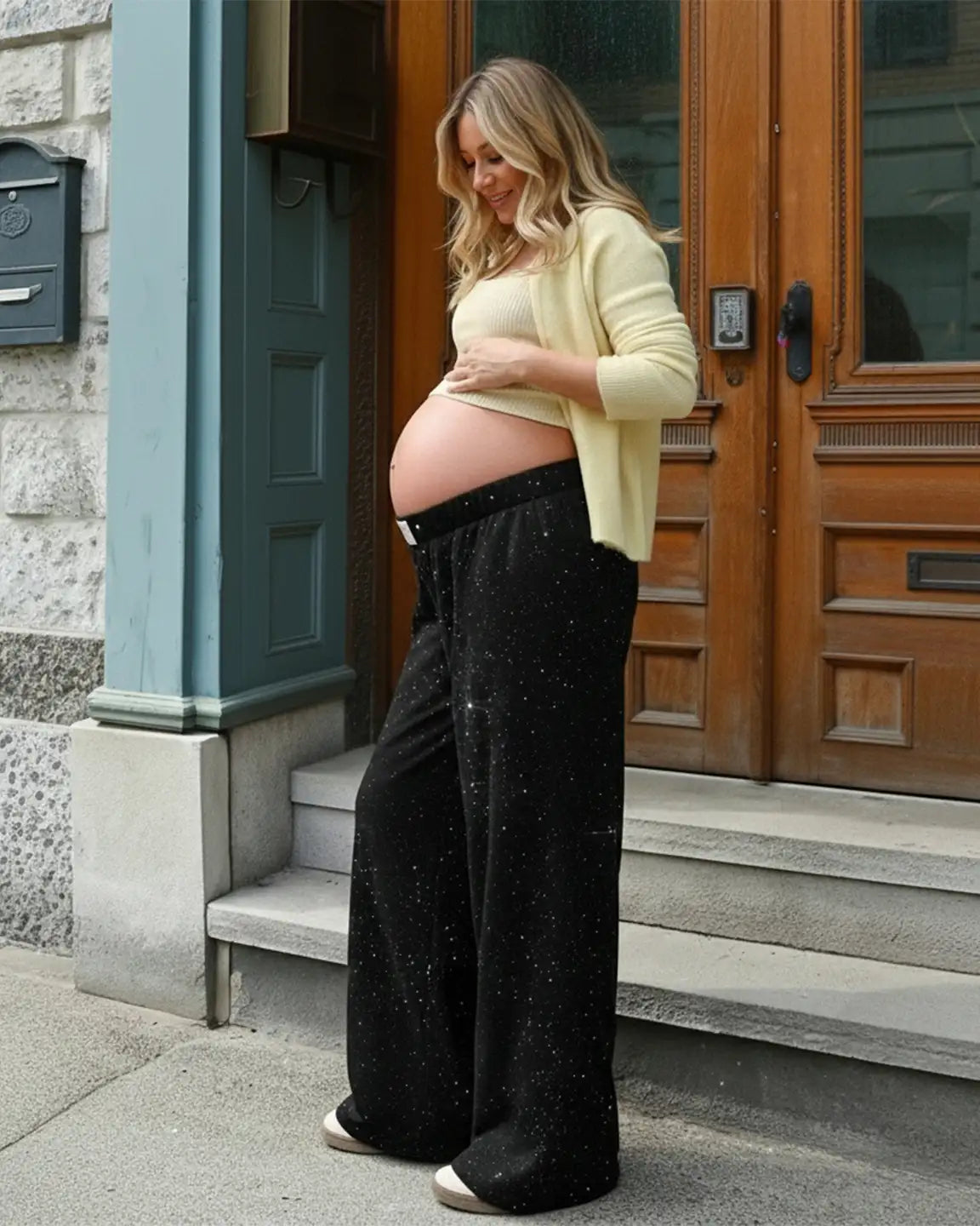 Starry Print Wide-Leg Maternity Pants