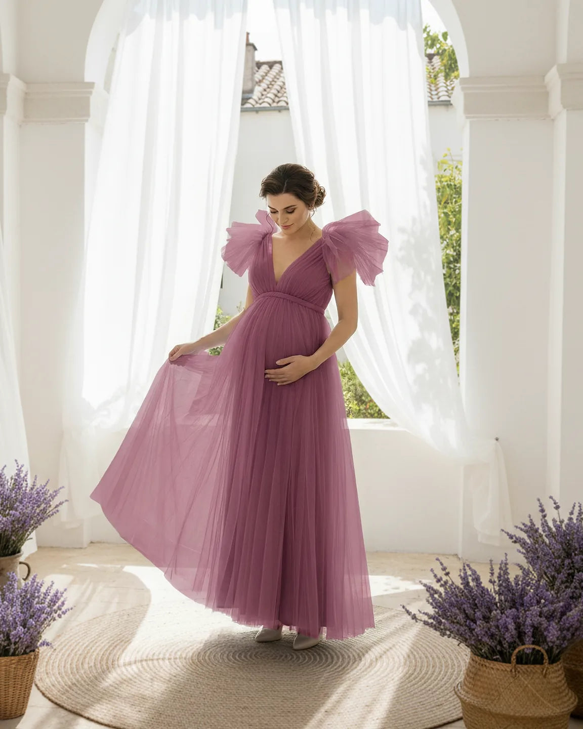 Dramatic Tulle Babydoll Maternity Photoshoot Dress
