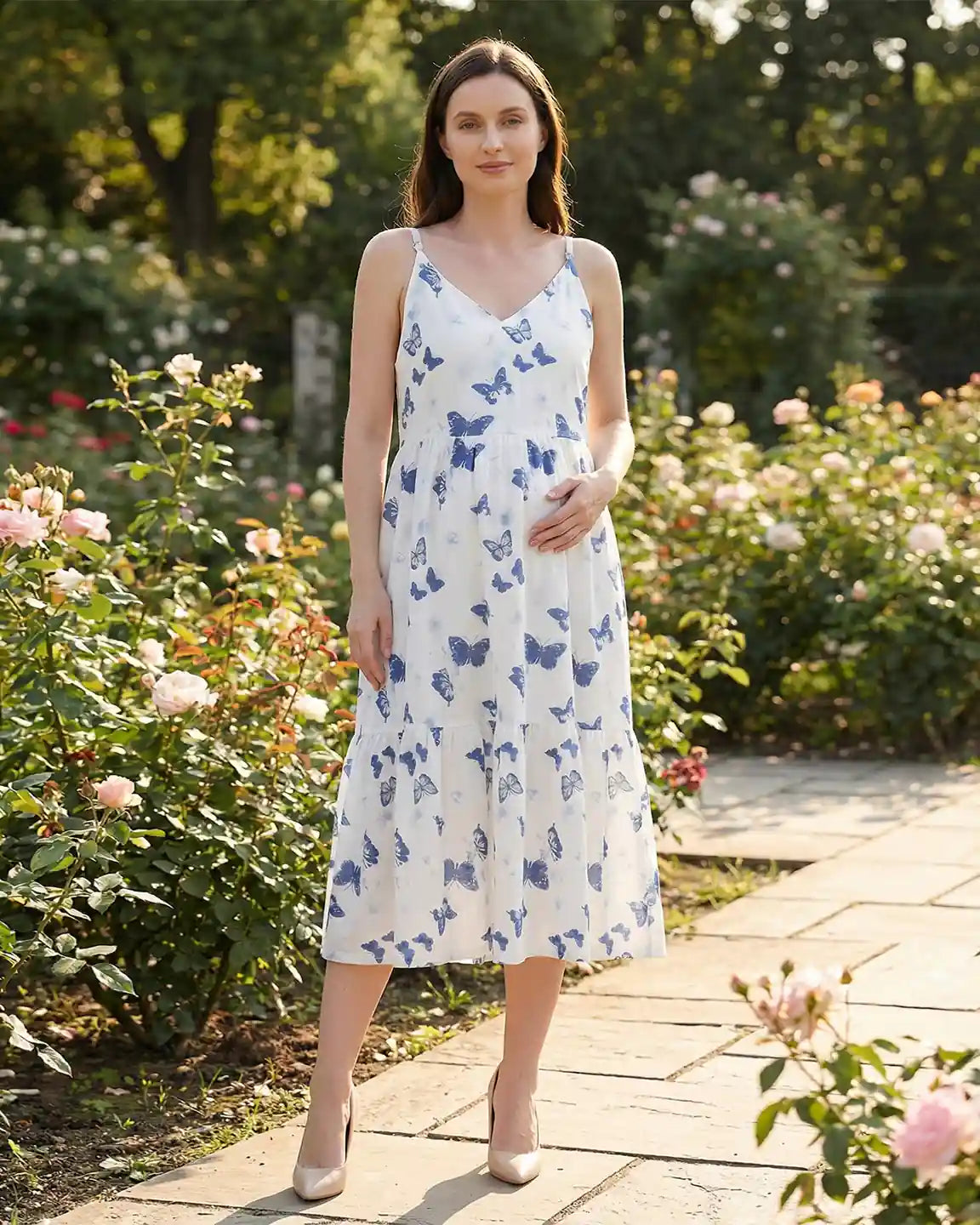 Built-In Bra Butterfly Print Maternity Nightdress