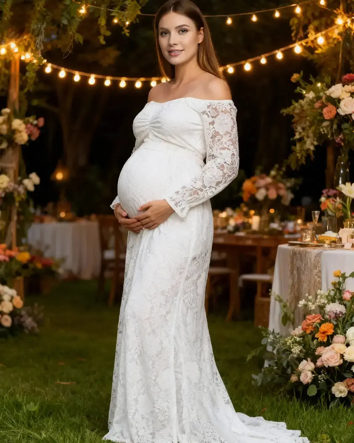 Two Piece Flowing Laced Maternity Photoshoot Dress
