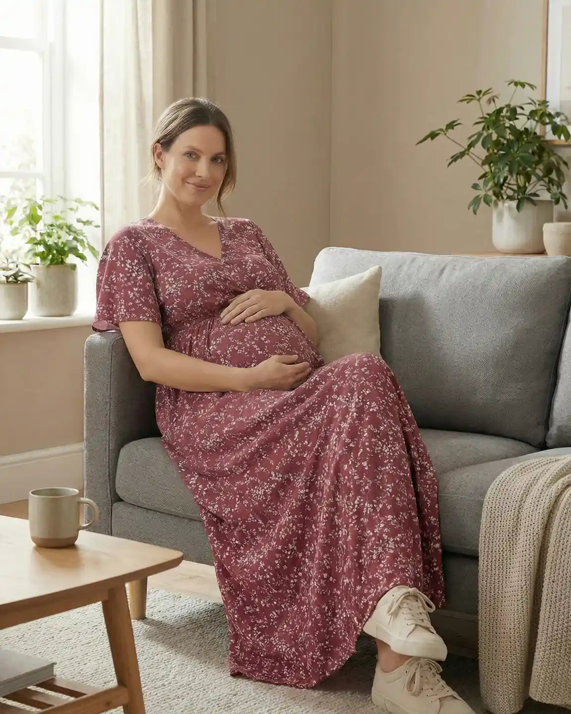 Waist-Cinching Bohemian Maternity Maxi Dress