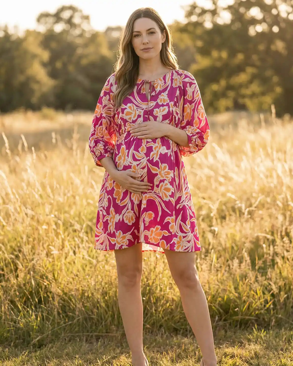 Lantern Sleeve Loose Fit Maternity Mini Dress