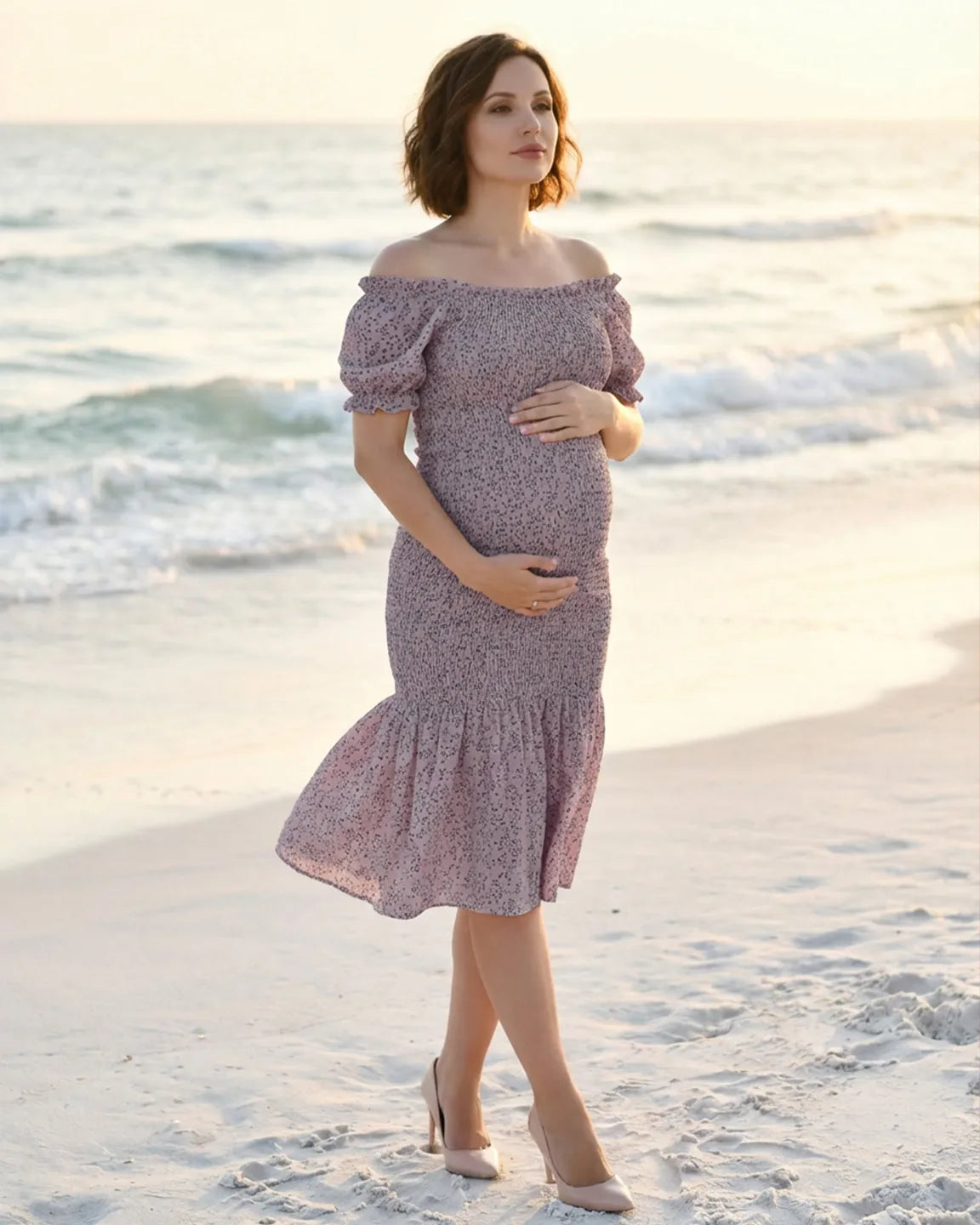 Off-Shoulder Fishtail Maternity Photoshoot Dress