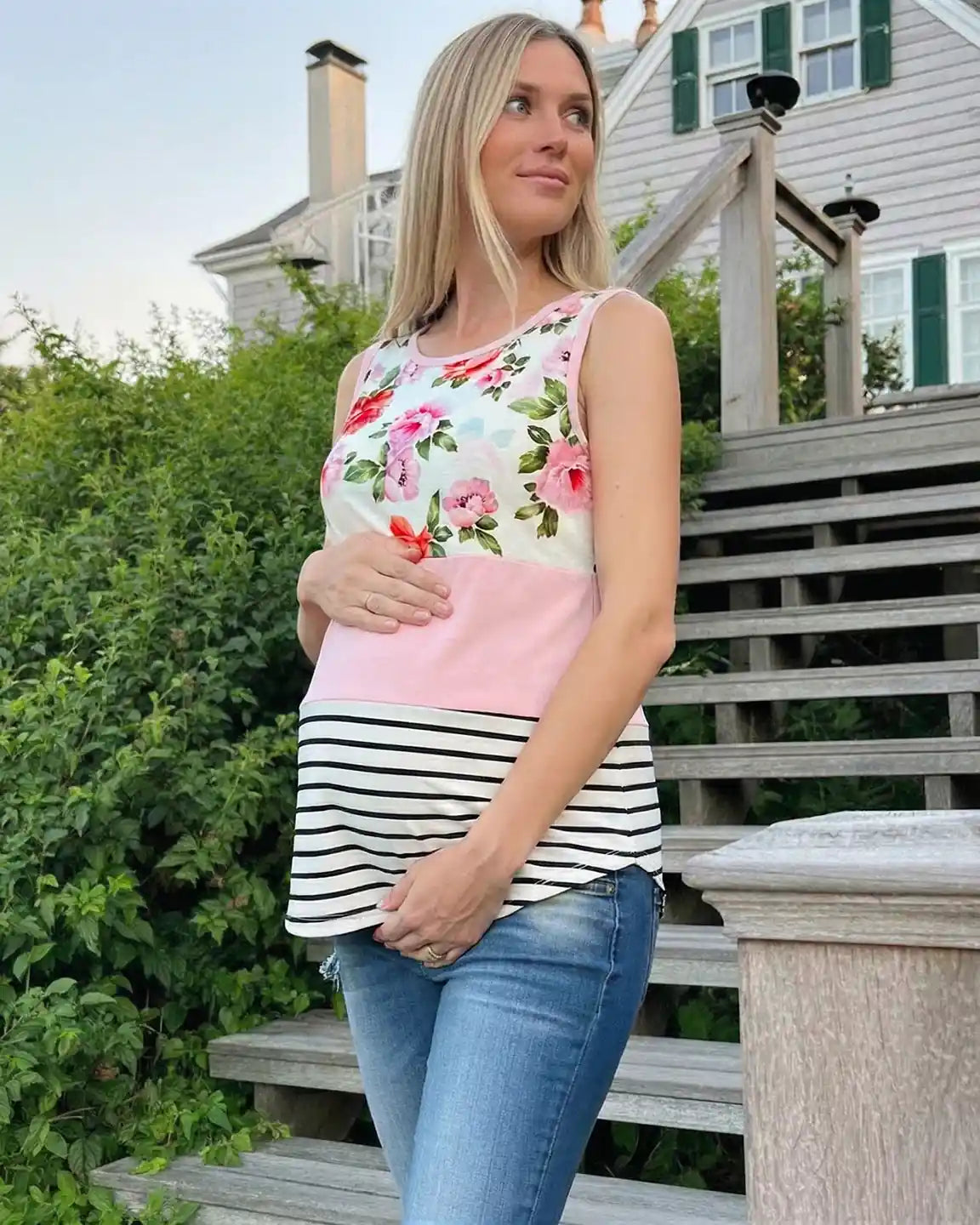 Patchwork Sleeveless Tunic Nursing Vest