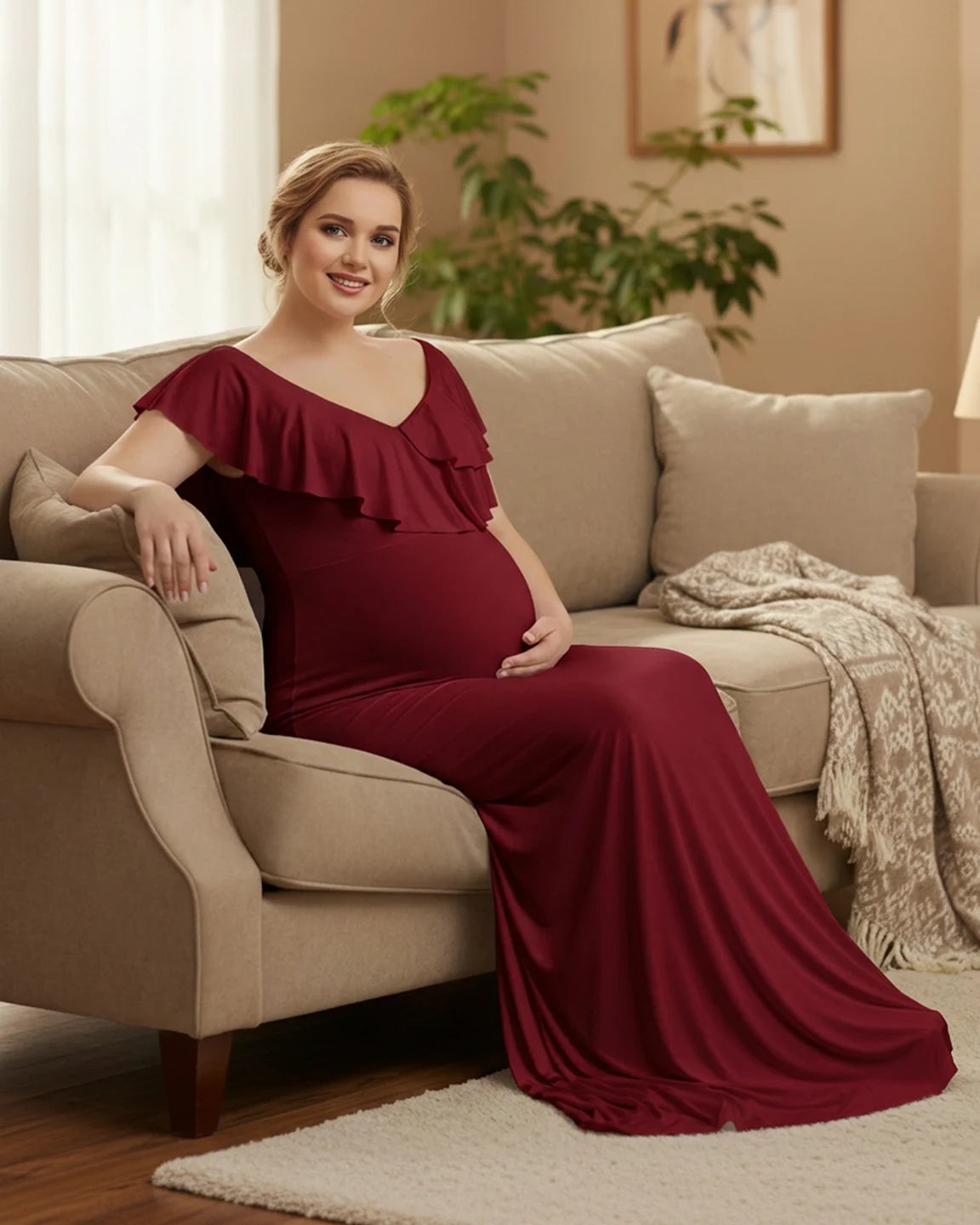 Off-Shoulder Ruffled Bodycon Maternity Maxi Dress