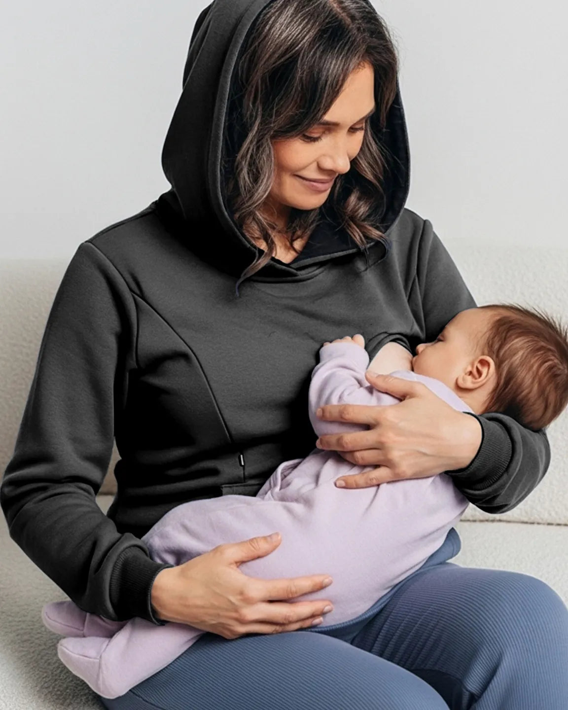 Long-sleeve Kangaroo Pocket Maternity Hoodie