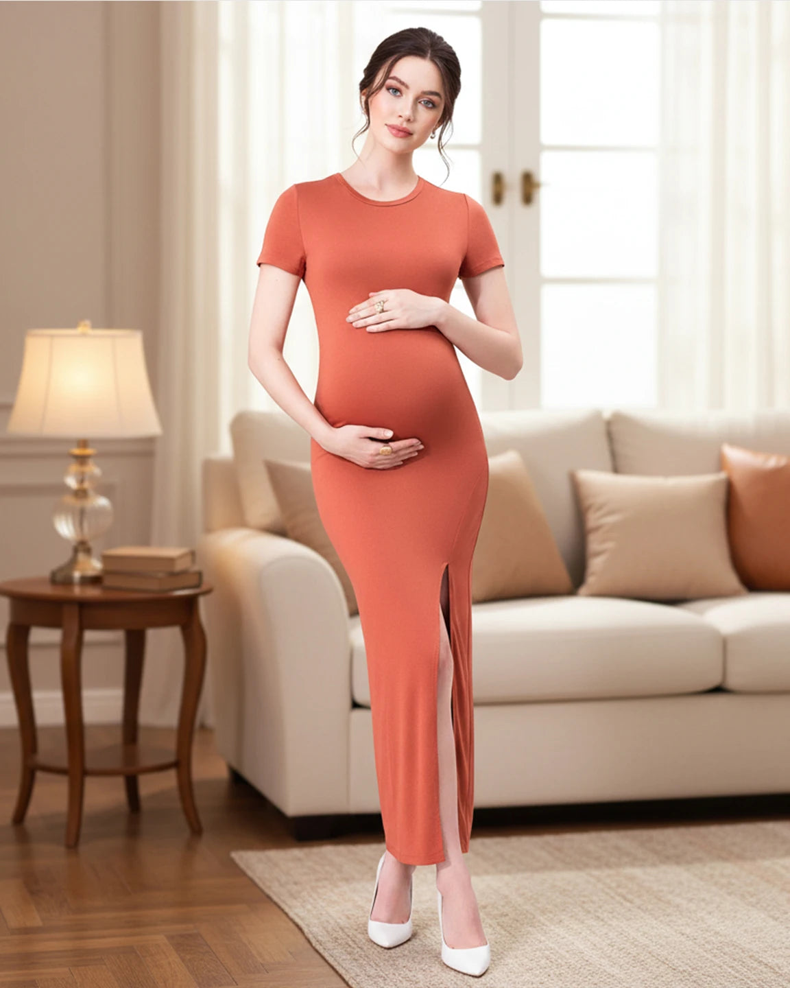Side-Slit Bodycon Maternity Maxi Dress