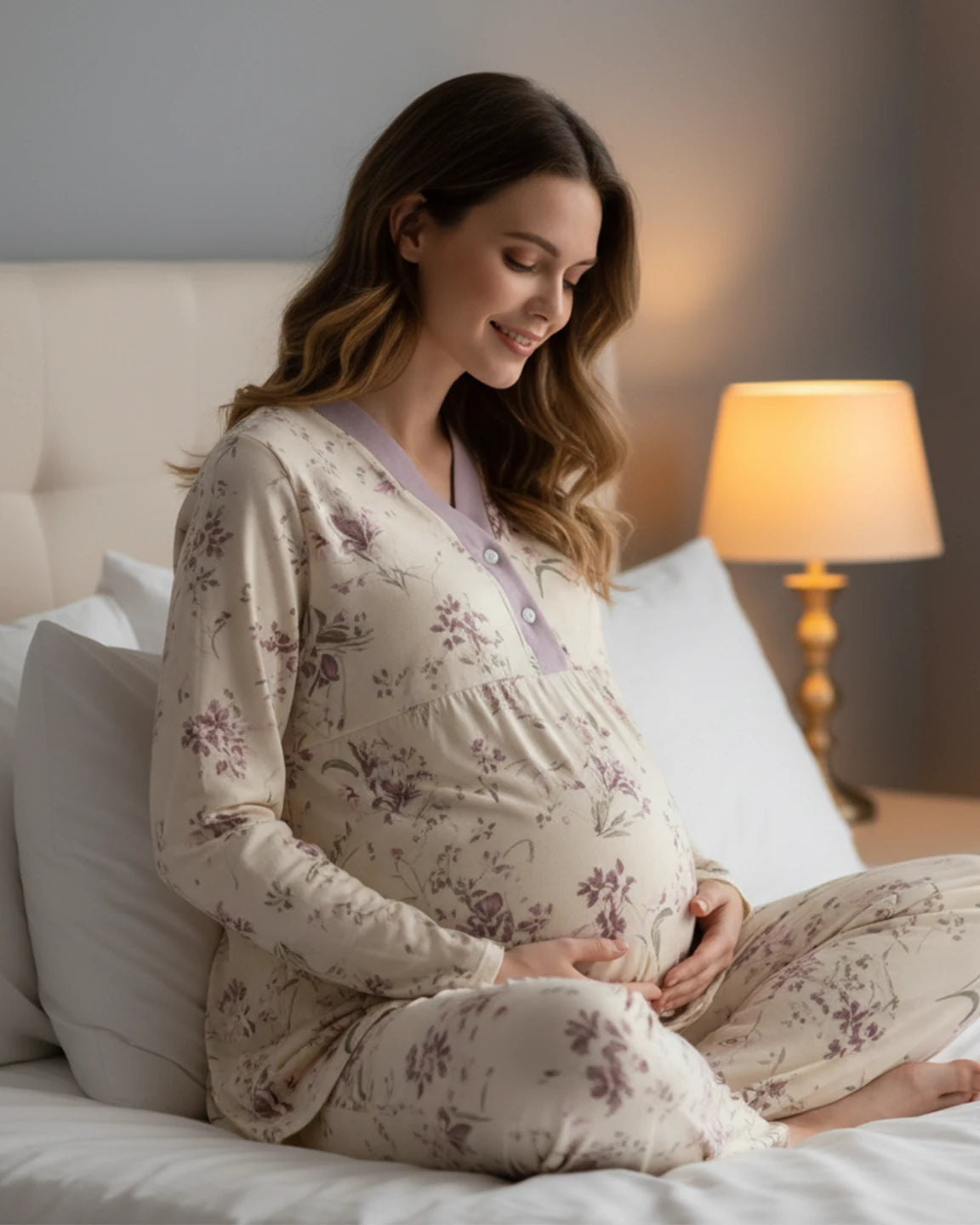 Double-Layer Cotton Plant Print Maternity Sleepwear Set