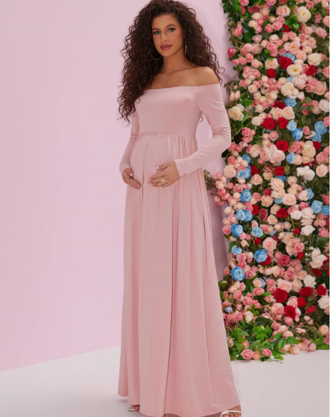 Off-shoulder Retro Elegance Maternity Maxi Dress