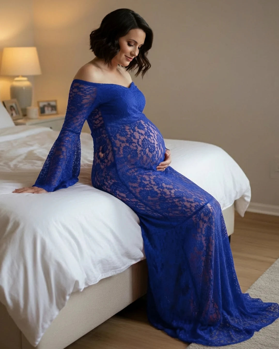 Bell Lace Sleeve Trailing Maternity Gown